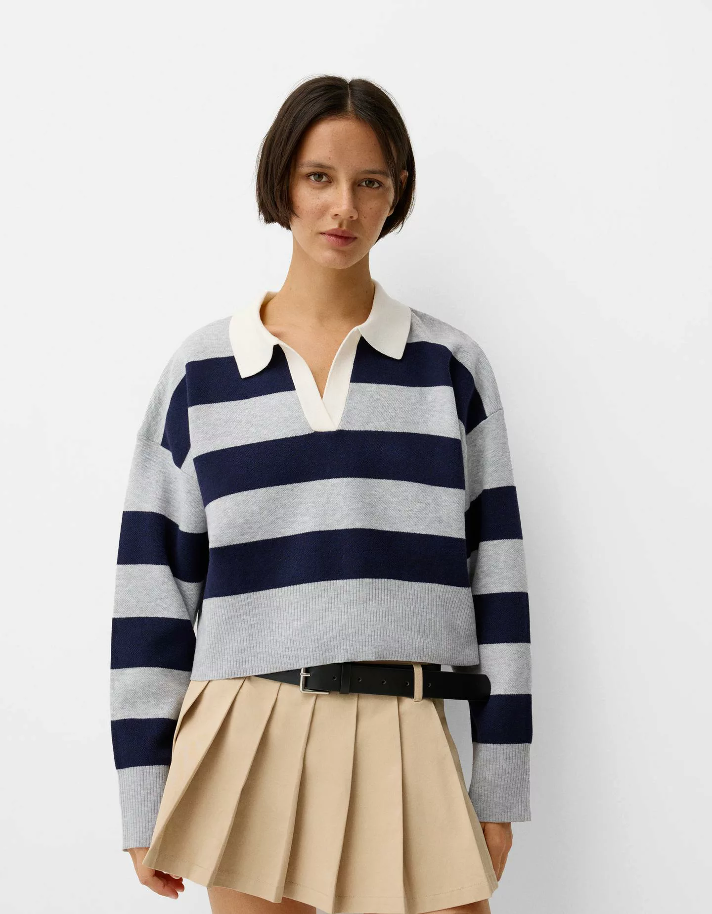 Bershka Pullover Mit Polokragen Damen L Grau günstig online kaufen