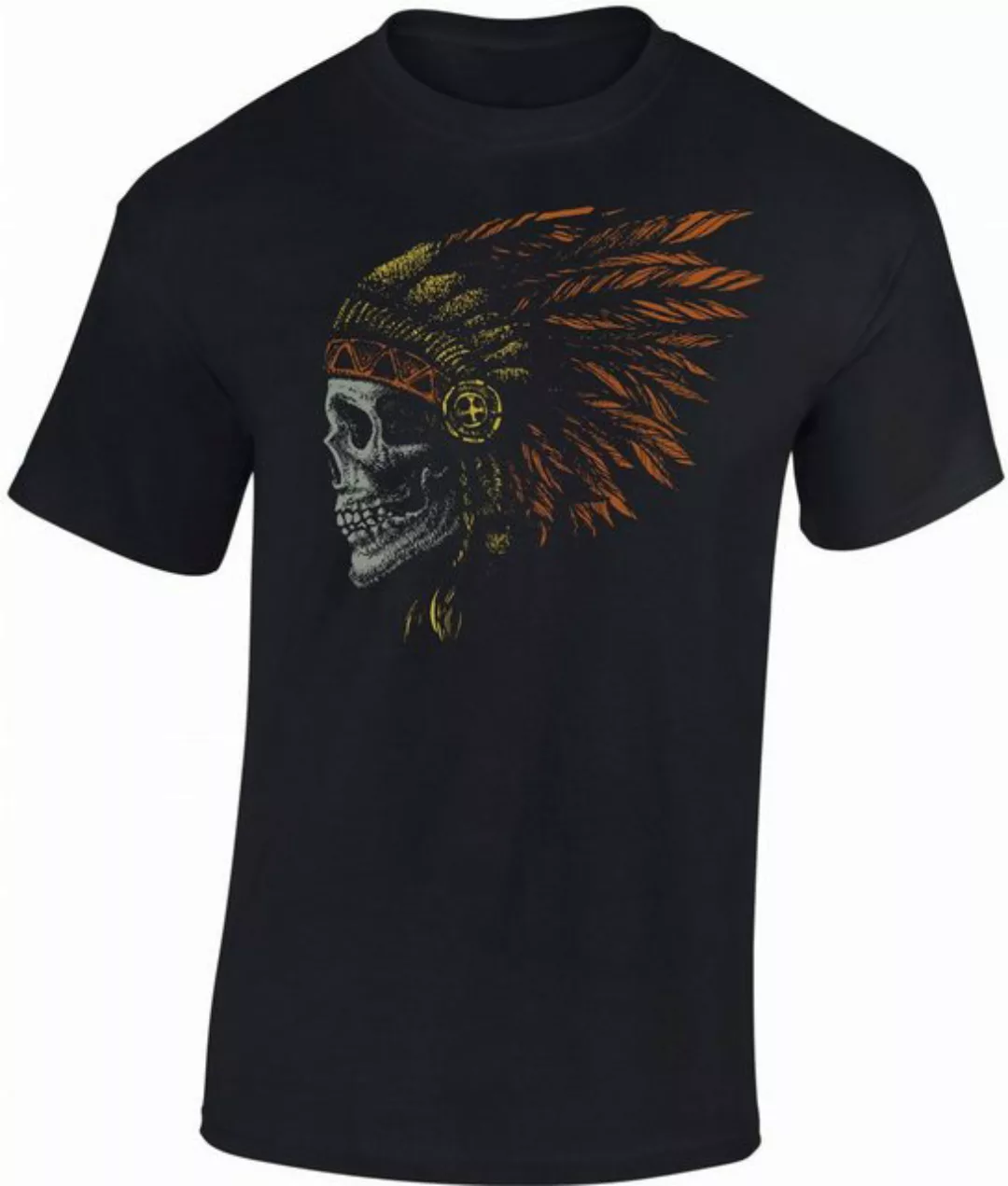 Baddery Print-Shirt Biker Tshirt : "Indian Skull" - T-Shirt Motorrad Gesche günstig online kaufen