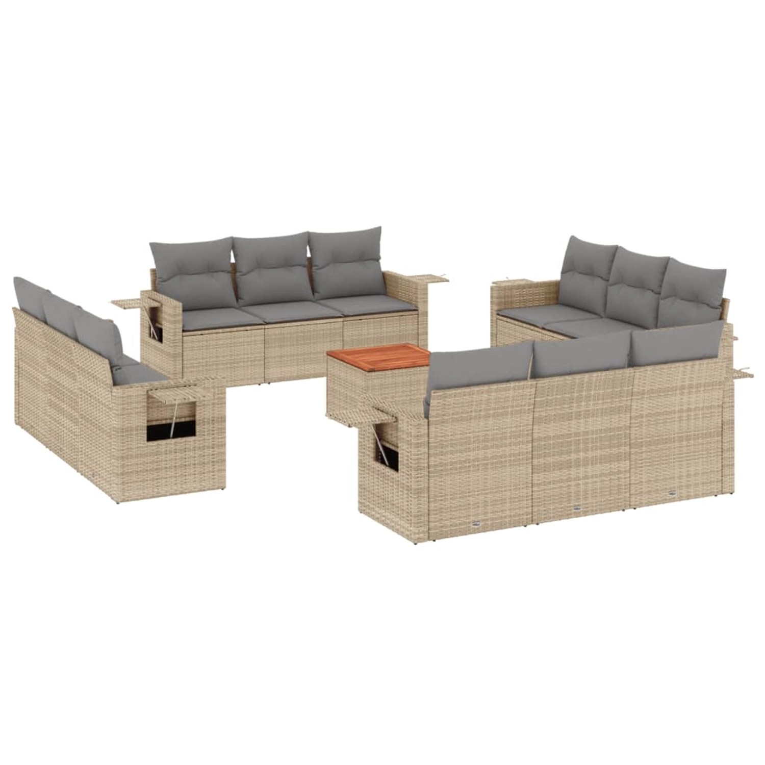 vidaXL 13-Tlg Garten-Sofagarnitur mit Kissen Beige Poly Rattan 3256829 günstig online kaufen