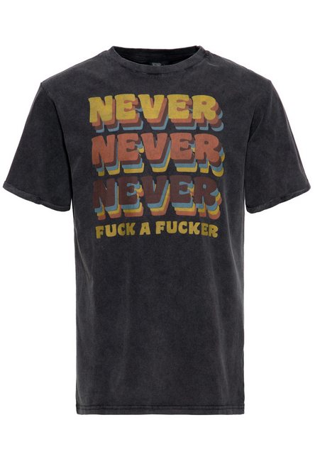 KingKerosin Print-Shirt Never Fuck a Fucker (1-tlg) im Used-Look günstig online kaufen