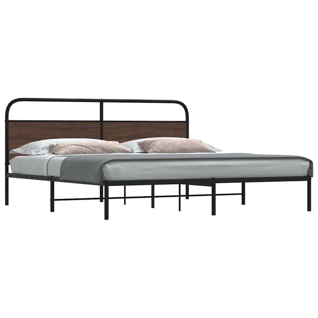 vidaXL Bett, Metallbett ohne Matratze Braun Eichen-Optik 200x200 cm günstig online kaufen