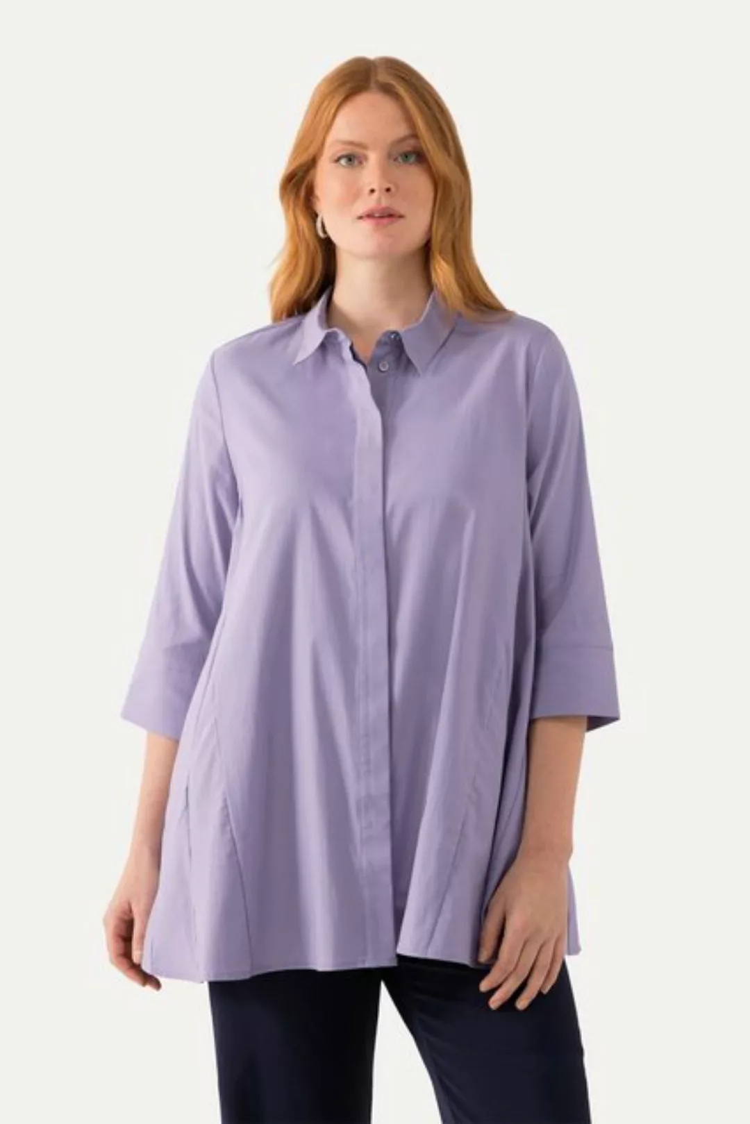 Ulla Popken Hemdbluse Bluse Godeteinsätze A-Linie Hemdkragen 3/4-Arm günstig online kaufen