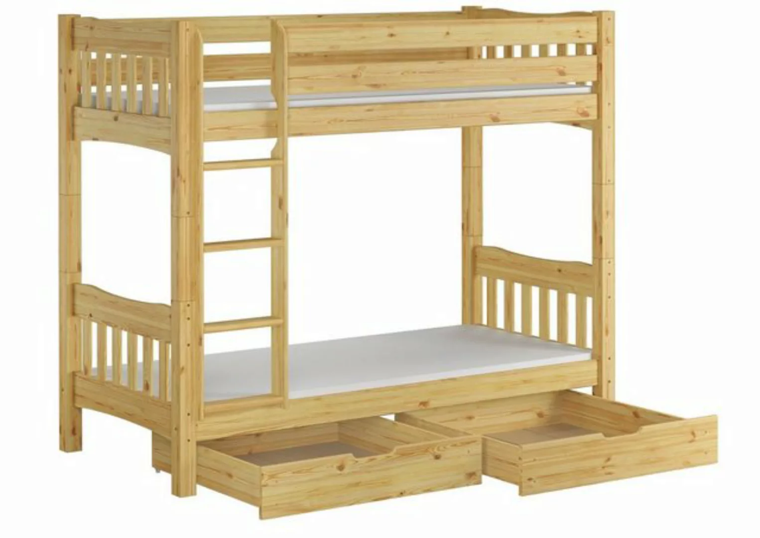 ERST-HOLZ Etagenbett Etagenbett 90x200, hoch, Kiefer + Rollrost,Matratzen,B günstig online kaufen