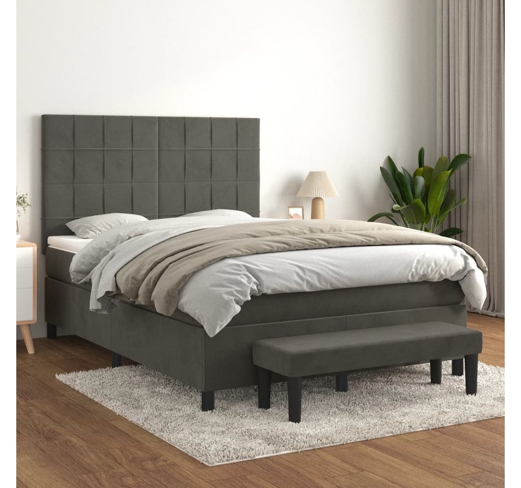 vidaXL Boxspringbett Boxspringbett mit Matratze Dunkelgrau 140x200 cm Samt günstig online kaufen