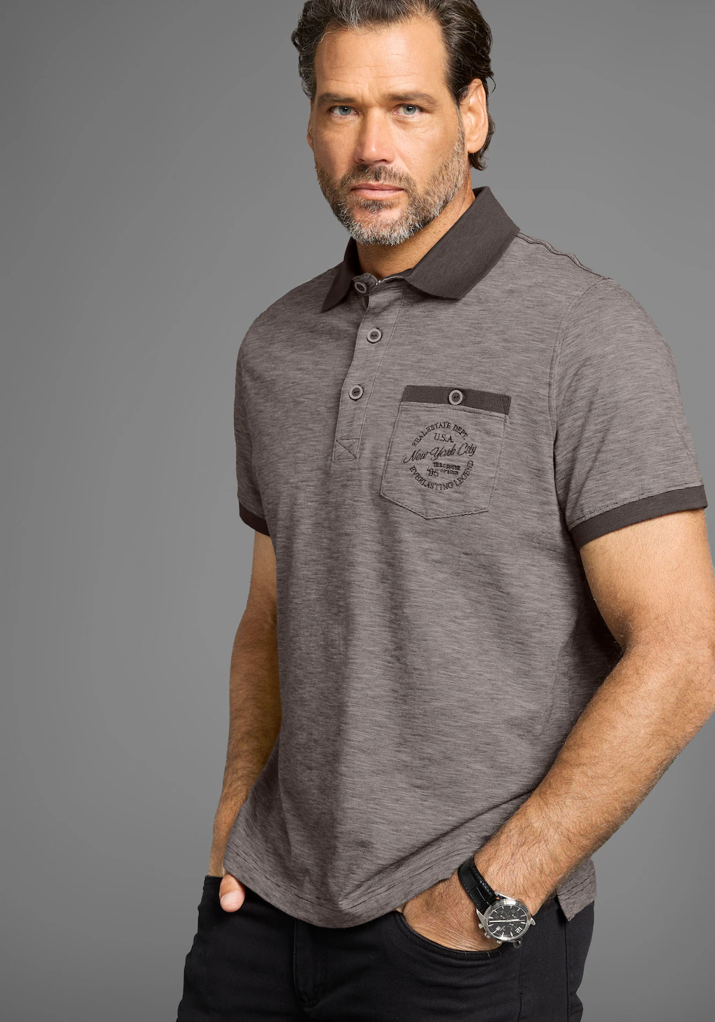 Mans World Poloshirt, Kurzarm, Regular Fit, melierte Struktur, Rundhalsauss günstig online kaufen