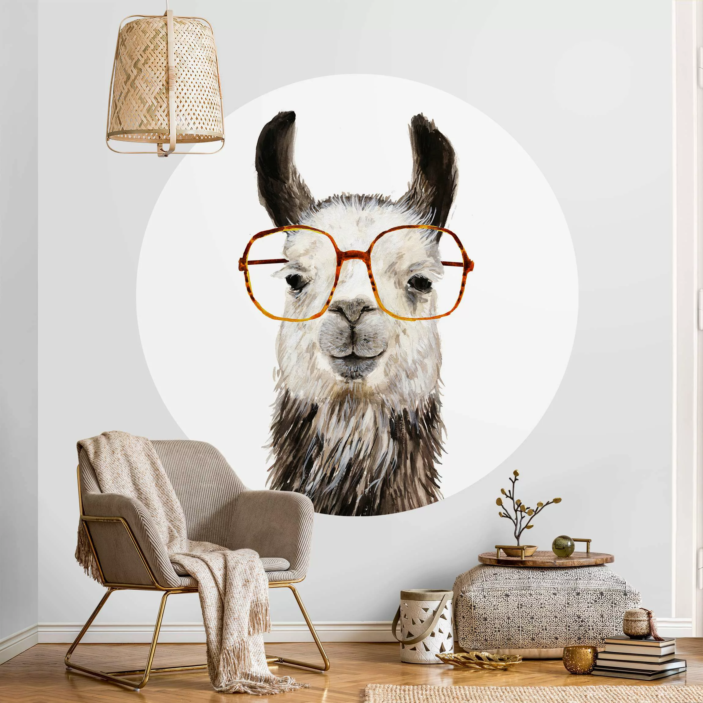 Bilderwelten Runde Tapete selbstklebend Kinderzimmer Hippes Lama mit Brille günstig online kaufen
