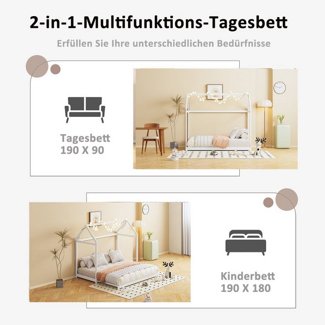 Flieks Massivholzbett, Einzelbett Kinderbett Hausbett mit Ausziehbett 90x19 günstig online kaufen