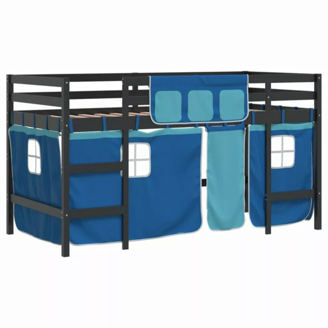 vidaXL Kinderbett Kinderhochbett mit Vorhängen Blau 90x200 cm Massivholz Ki günstig online kaufen