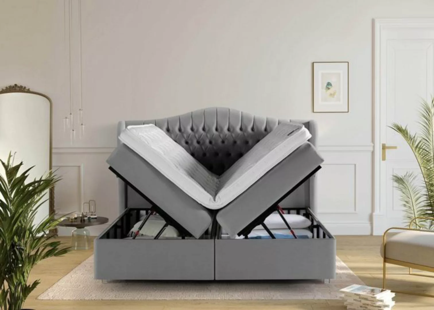 BettCo Stauraumbett Maison (in Grau Velours, 140 x 200 cm), XXL Bettkasten günstig online kaufen