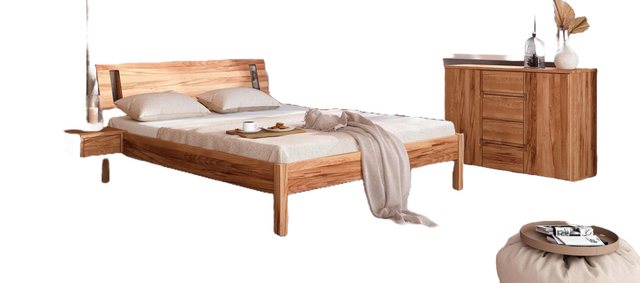 Natur24 Bett Bett Bento 8 Kernbuche massiv 180x200 mit Holzkopfteil und Hol günstig online kaufen