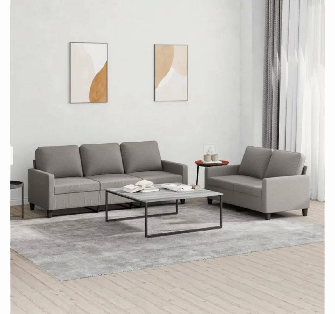 vidaXL Sofa Sofagarnitur mit Kissen Stoff, 2-tlg., Taupe günstig online kaufen