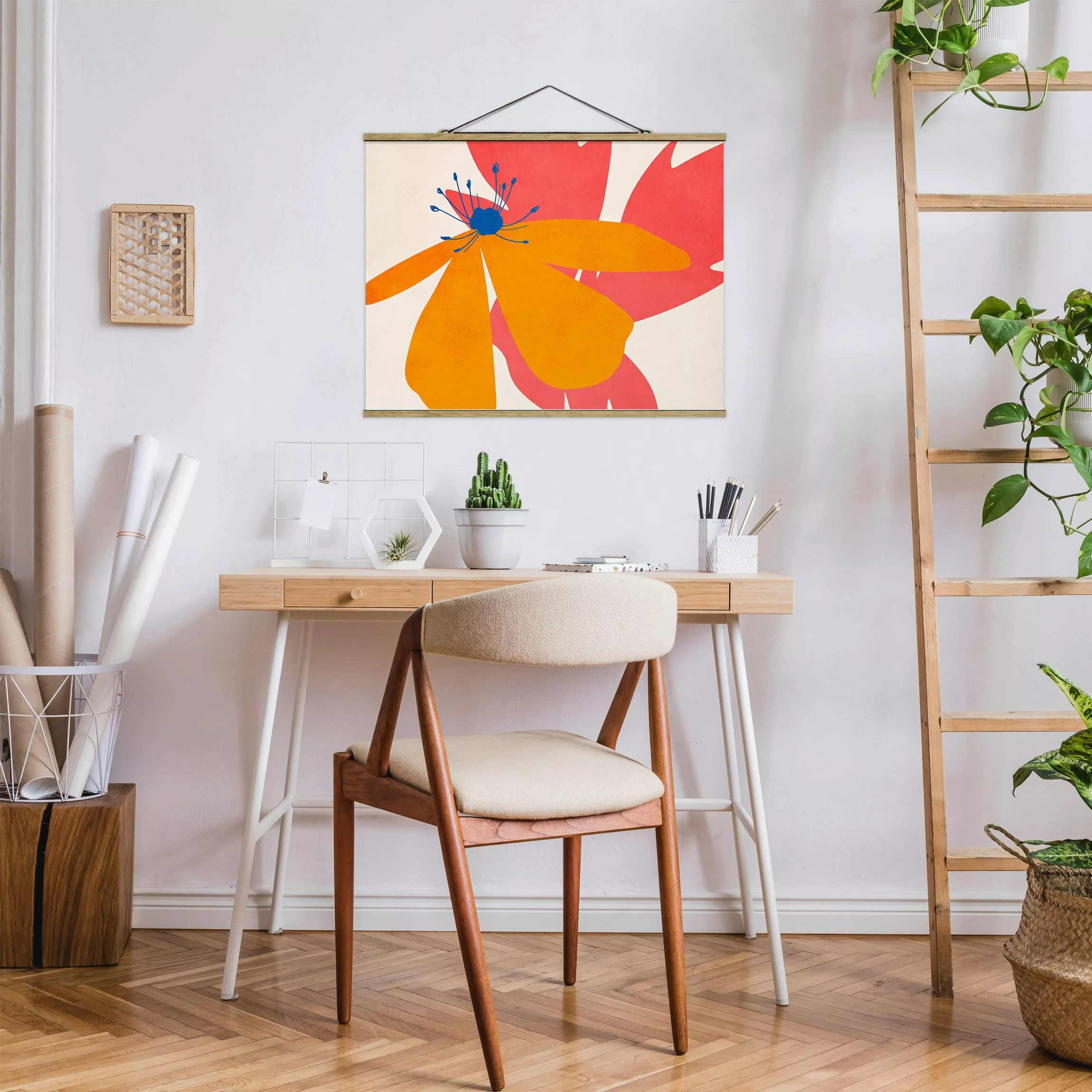 Stoffbild mit Posterleisten Florale Schönheit Rosa und Orange günstig online kaufen