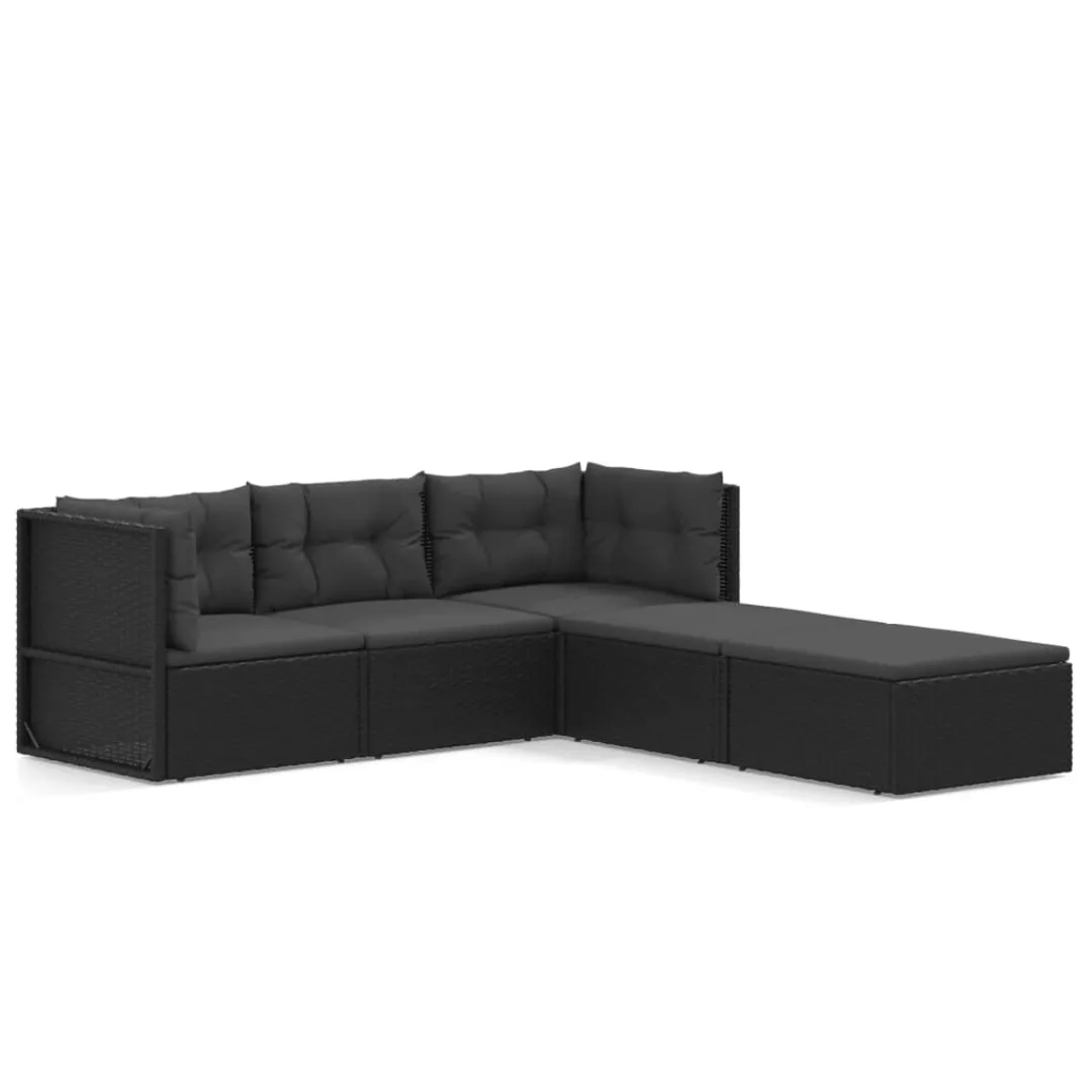 Vidaxl 5-tlg. Garten-lounge-set Mit Kissen Schwarz Poly Rattan günstig online kaufen