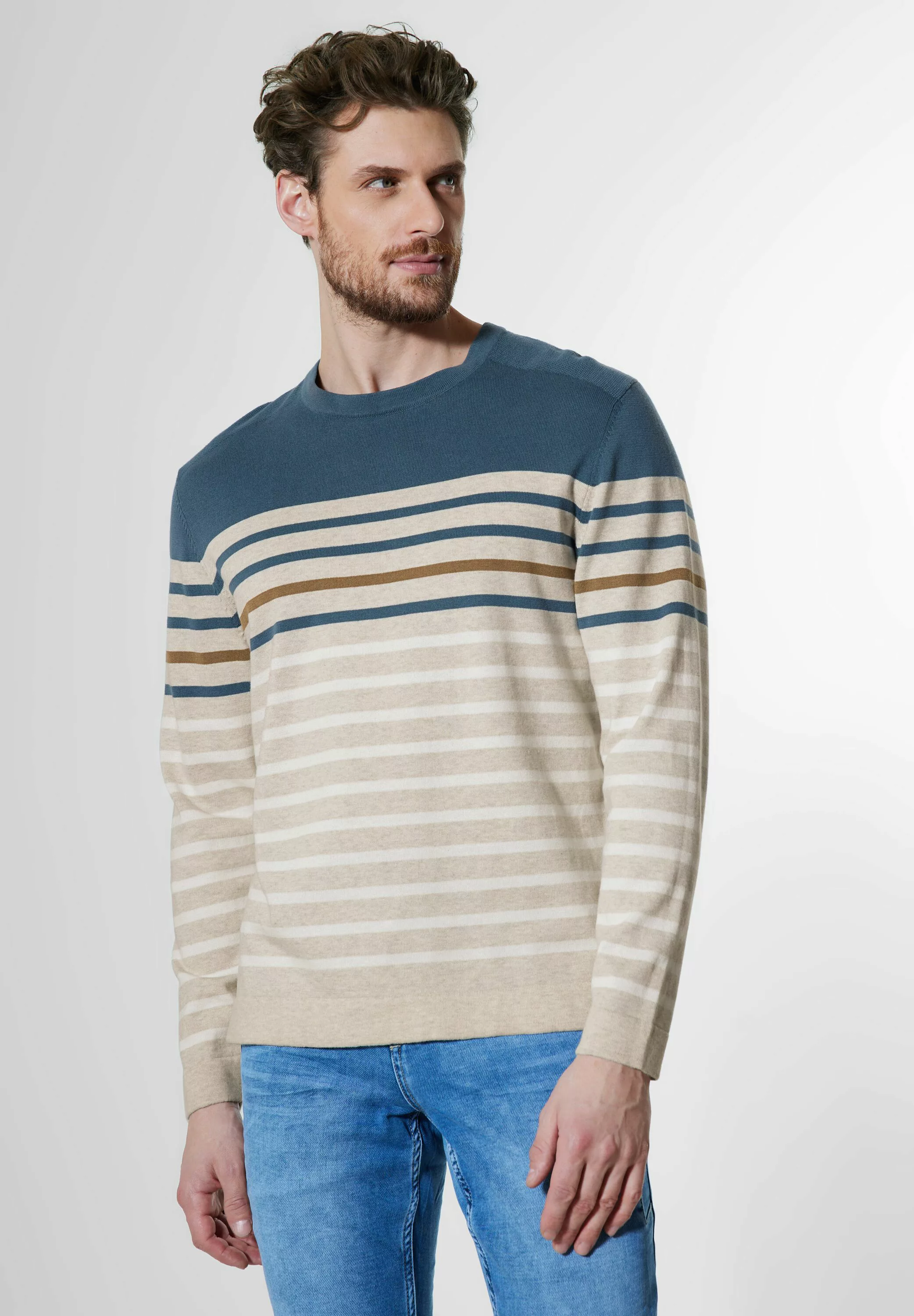 STREET ONE MEN Streifenpullover, aus reiner Baumwolle günstig online kaufen