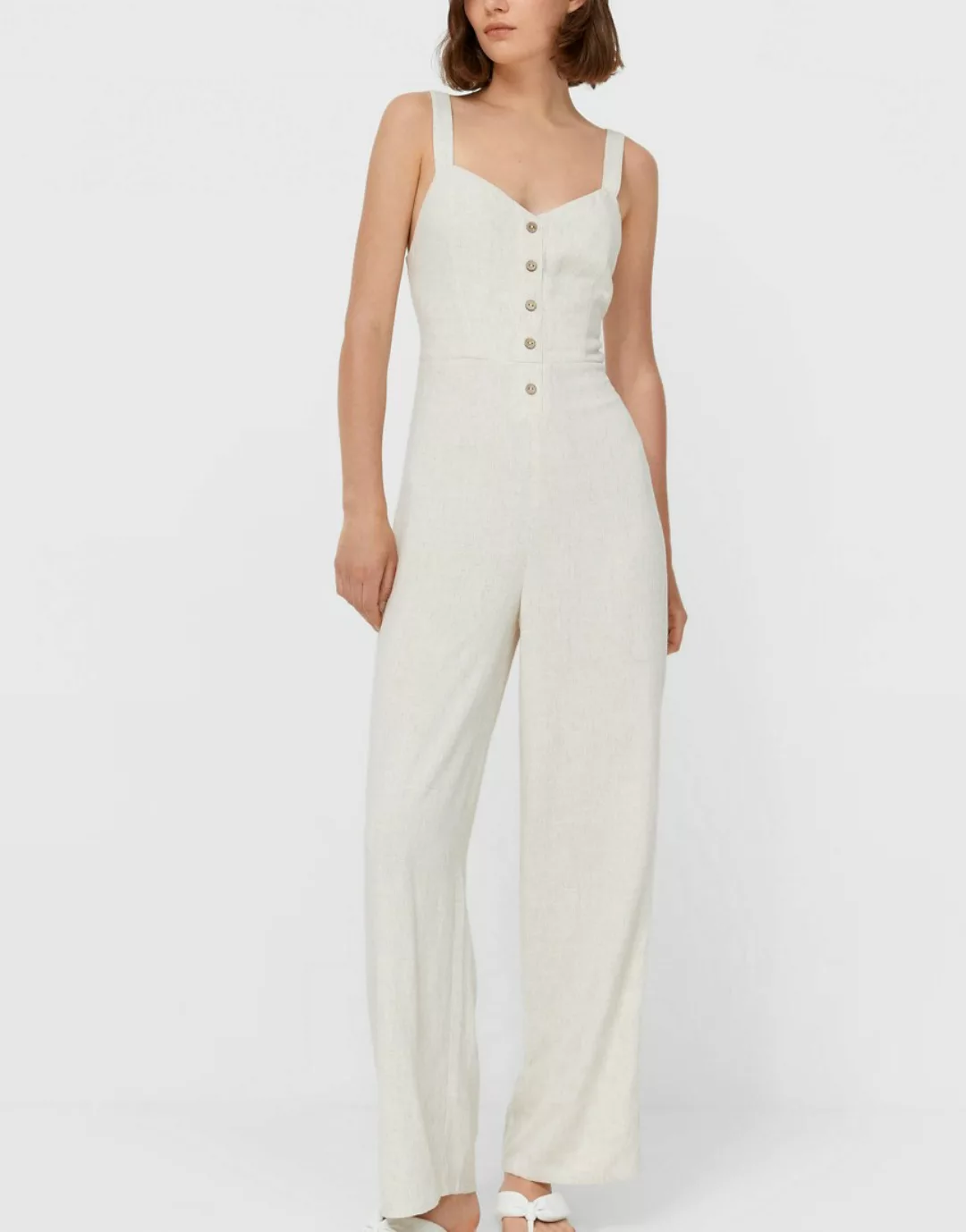 Stradivarius – Jumpsuit aus Leinen in Ecru-Neutral günstig online kaufen