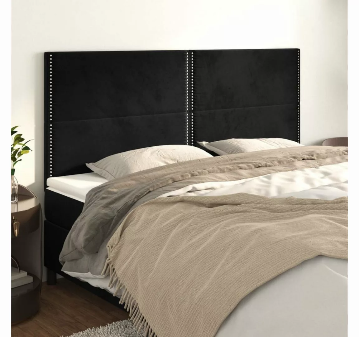 vidaXL Bett, Kopfteile 4 Stk. Schwarz 100x5x78/88 cm Samt günstig online kaufen