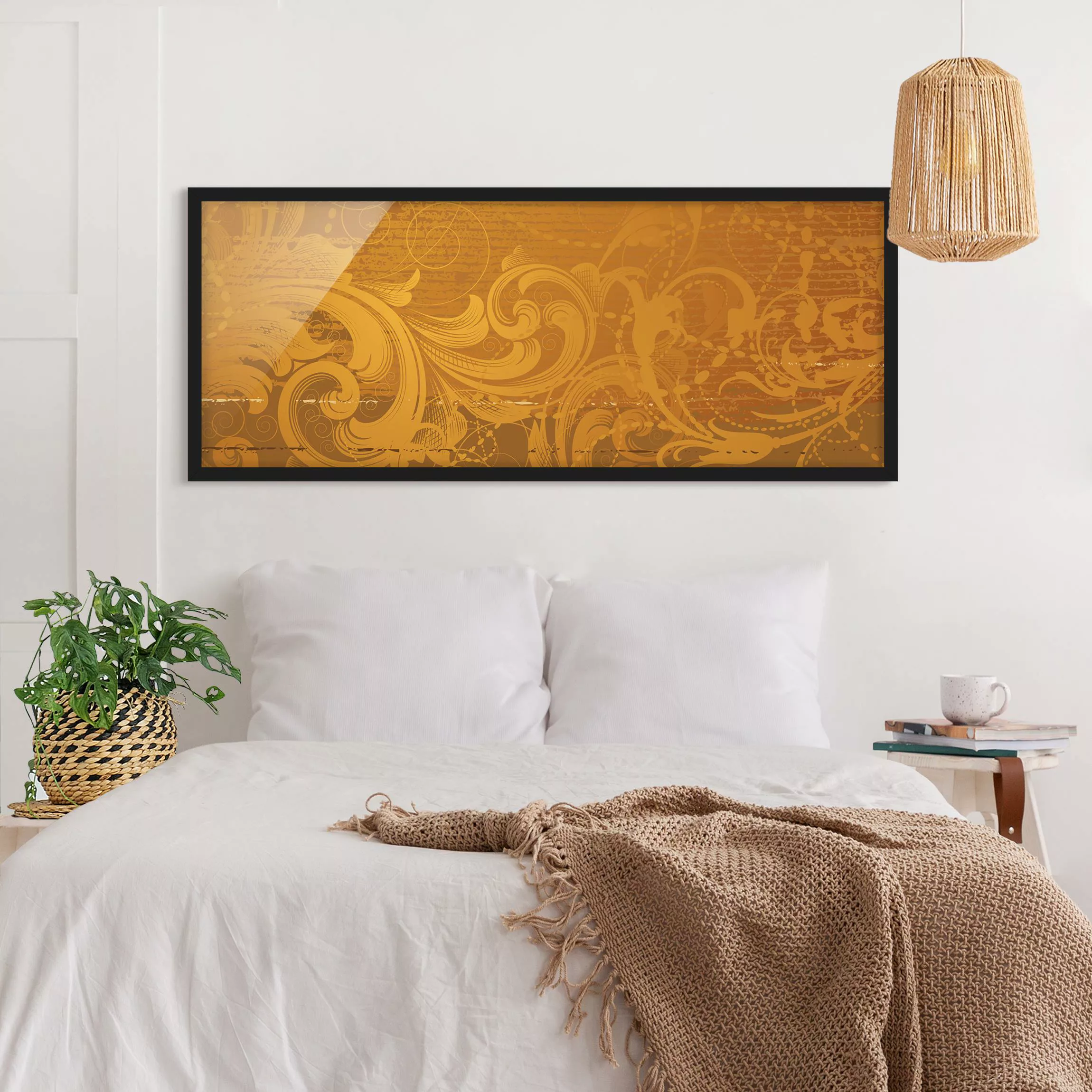Bild mit Rahmen Muster & Textur - Panorama Goldener Barock günstig online kaufen