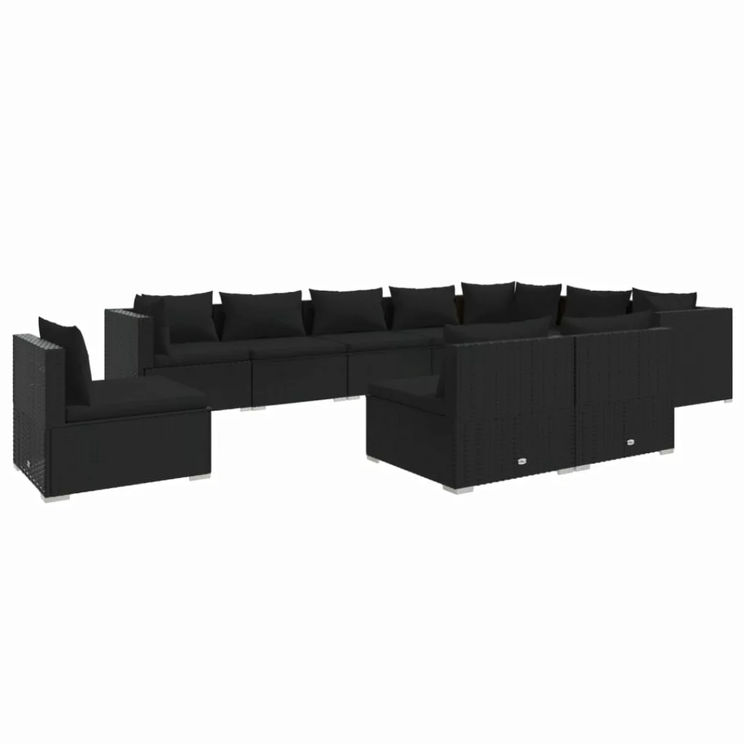 Vidaxl 10-tlg. Garten-lounge-set Mit Kissen Poly Rattan Schwarz günstig online kaufen