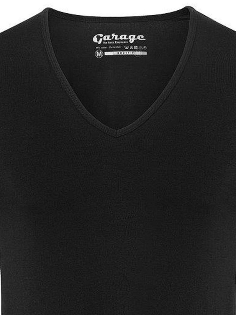 Garage Stretch Basic T-Shirt Schwarz Tiefer V-Hals - Größe XL günstig online kaufen