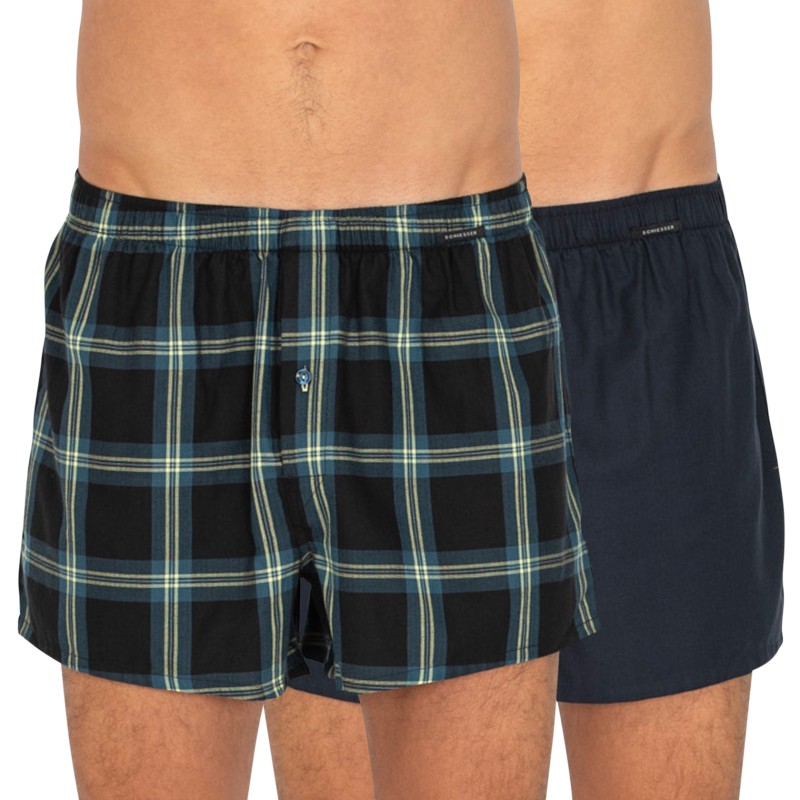 Schiesser 2-er Set Boxershorts Blau & Schwarz kariert günstig online kaufen