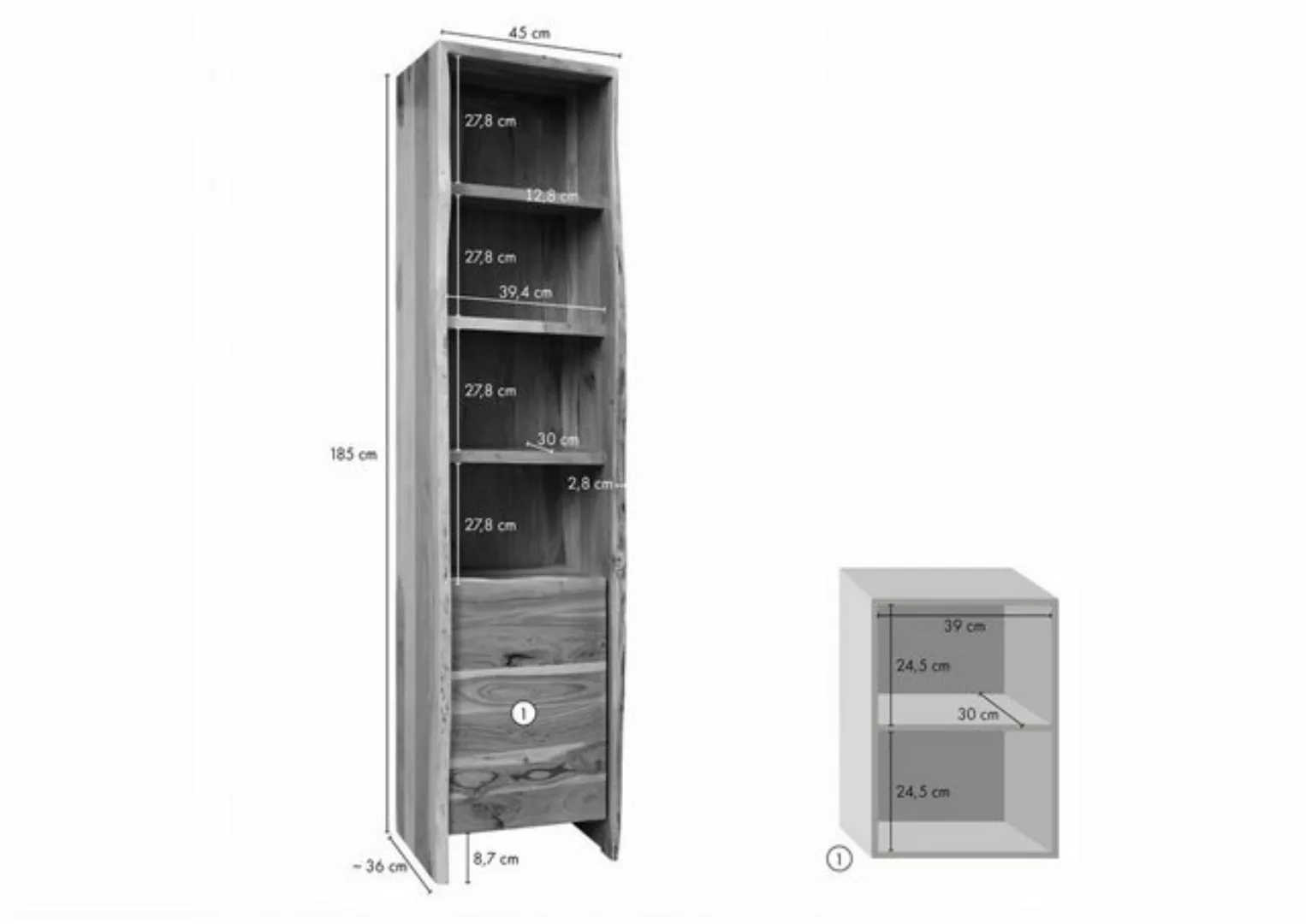 Massivmoebel24 Dreh-/Schwebetürenschrank Hochschrank Akazie 45x36x185 natur günstig online kaufen