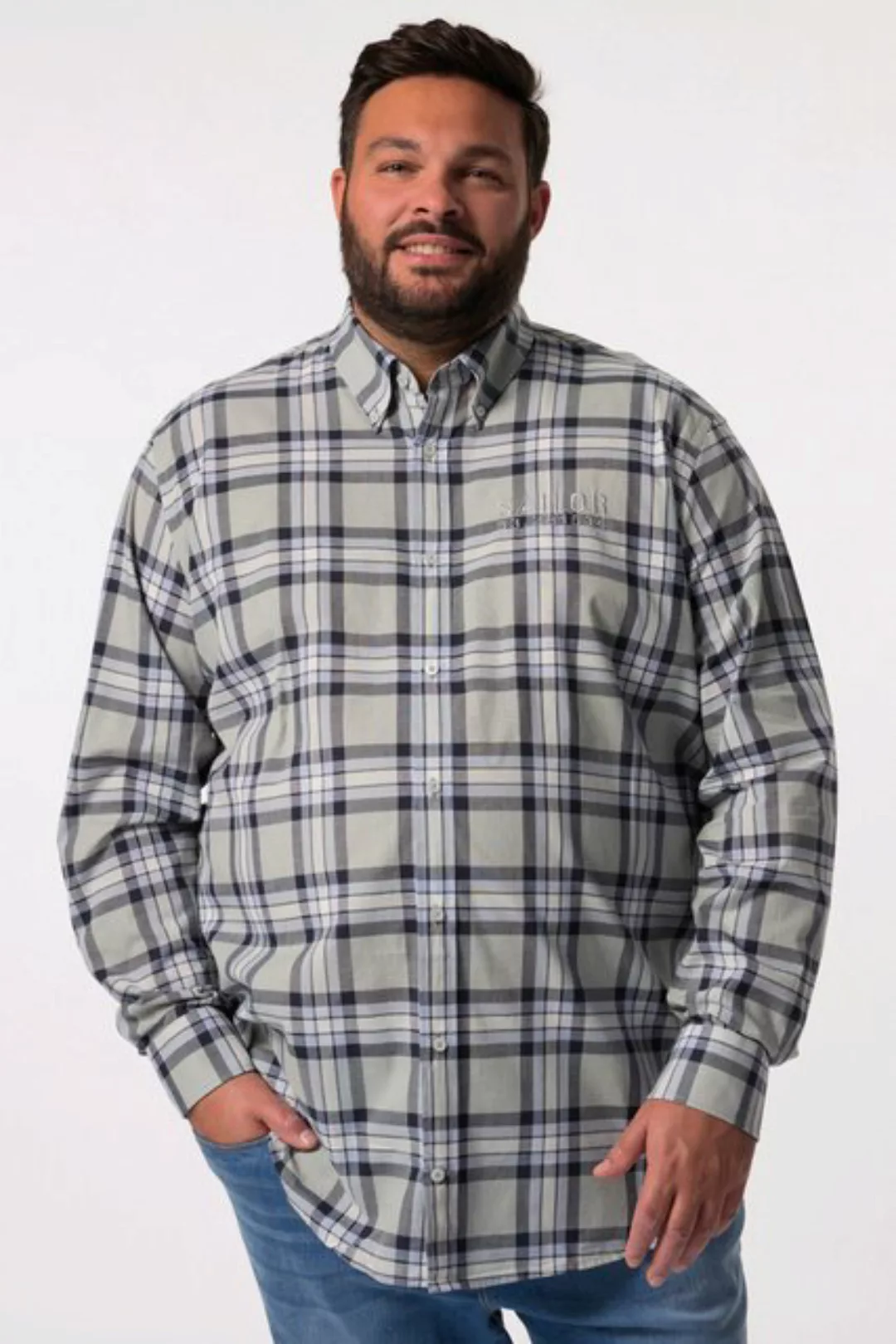 Men Plus Businesshemd Men+ Karohemd Langarm Buttondown-Kragen bis 8 XL günstig online kaufen