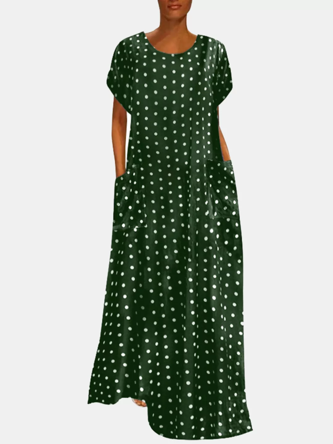 Polka Dot Pockets Kurzarm Casual Maxi Kleid Für Damen günstig online kaufen