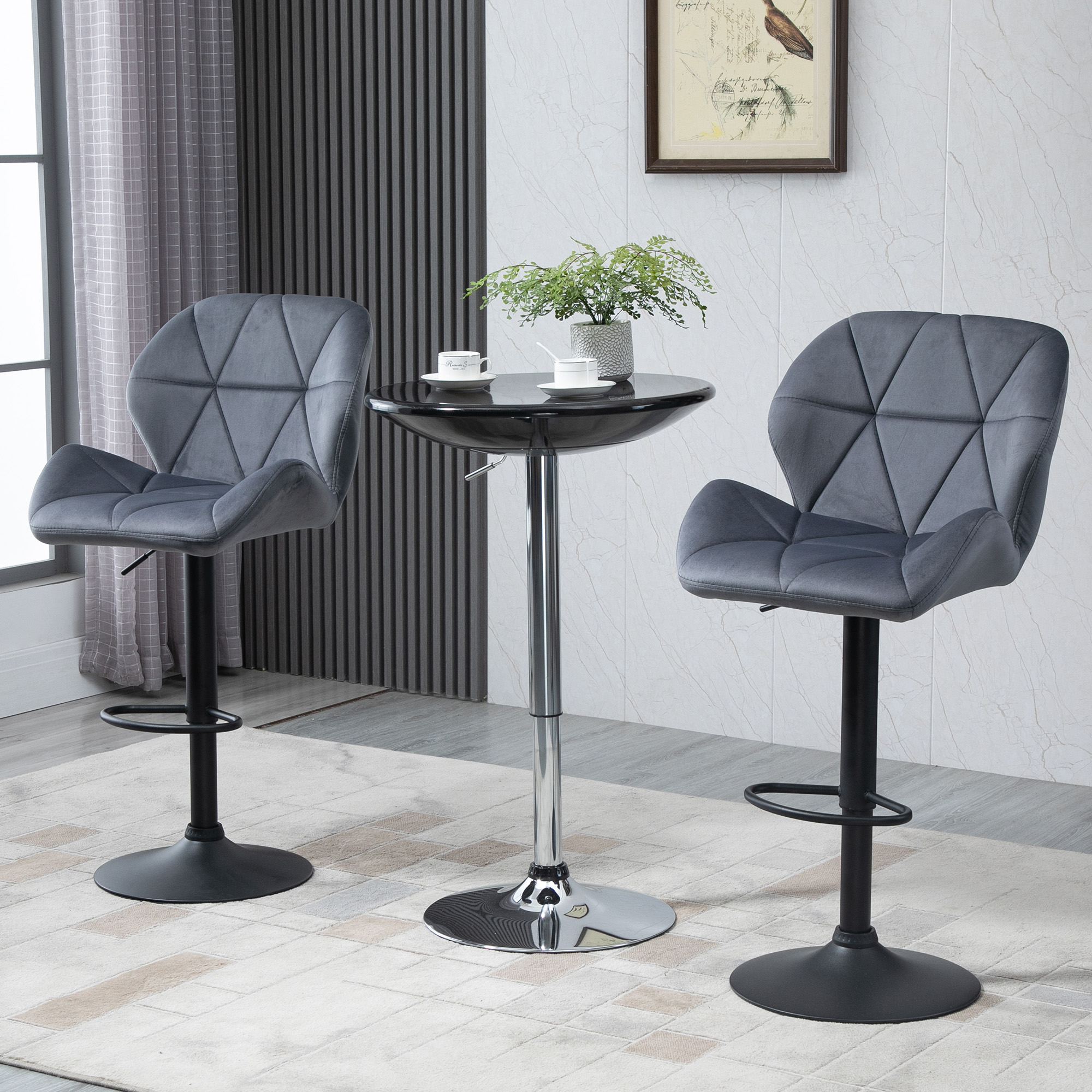 HOMCOM Set 2 Barhocker mit höhenverstellbarer Metallbasis, Samt Sitz, Drehb günstig online kaufen