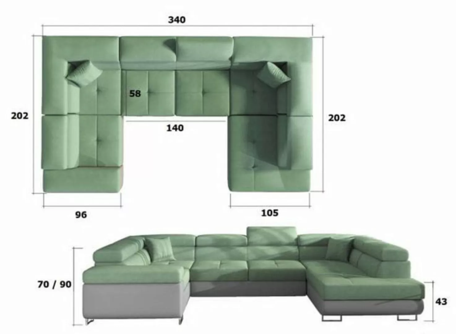 Möbel für Dich Ecksofa Ecksofa Letto in U-Form günstig online kaufen