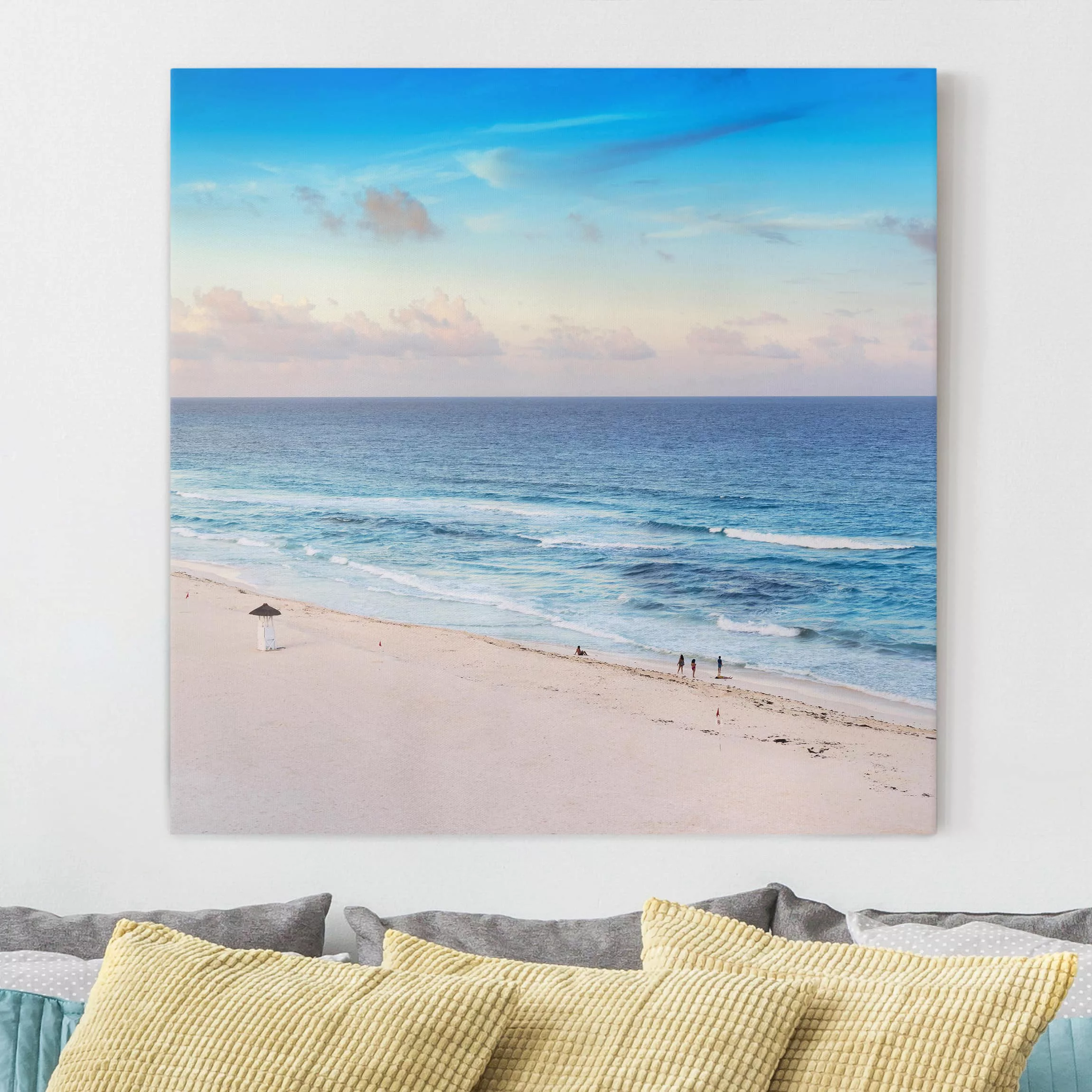 Leinwandbild Strand - Quadrat Cancun Ozean Sonnenuntergang günstig online kaufen