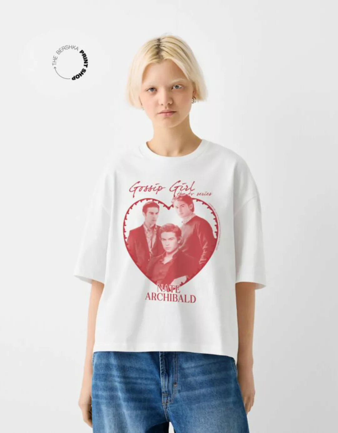 Bershka Cropped-T-Shirt Gossip Girl Mit Kurzen Ärmeln Damen S Weiss günstig online kaufen