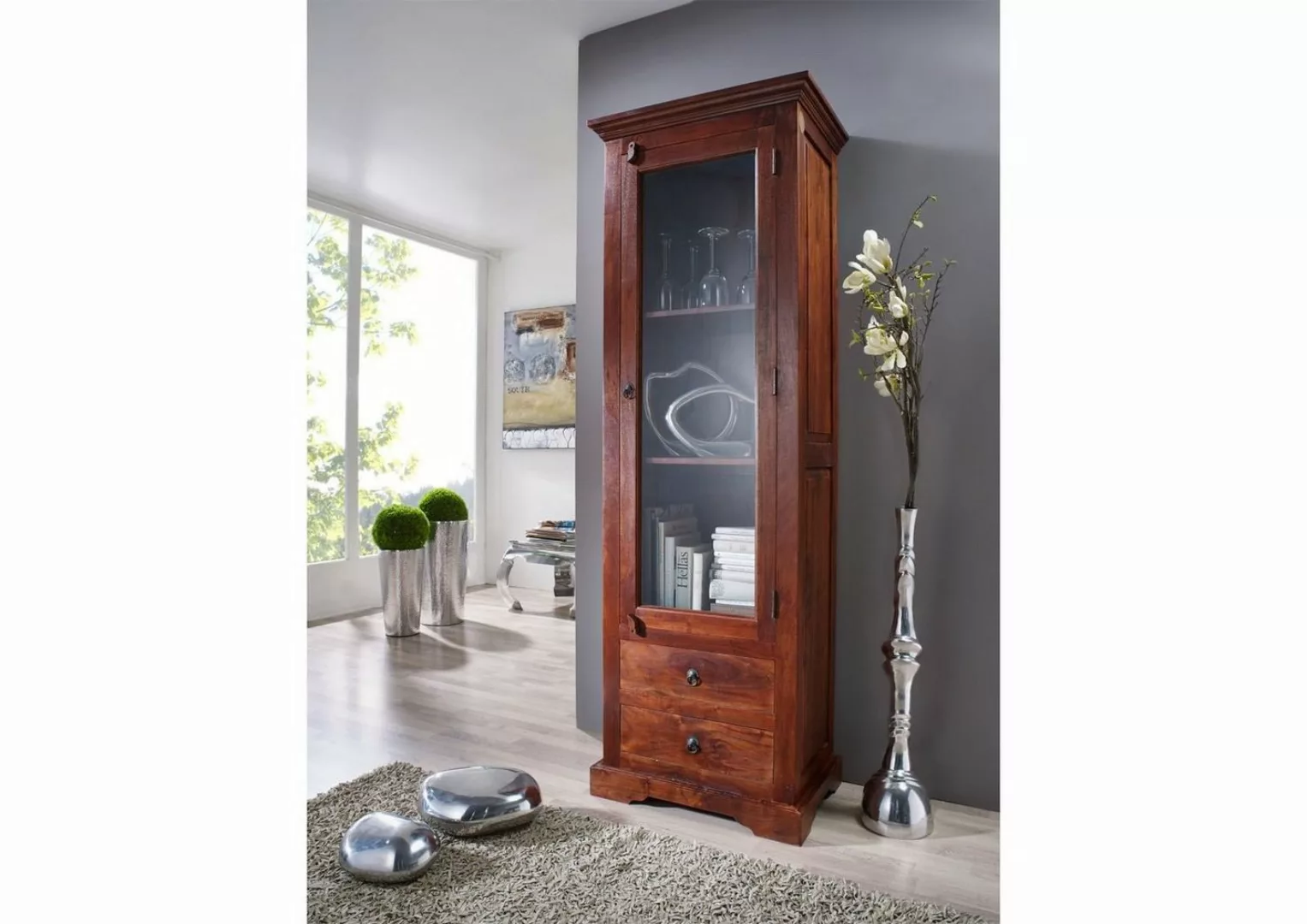 Massivmoebel24 Standvitrine Vitrine Akazie 65x44x191 nougat lackiert OXFORD günstig online kaufen