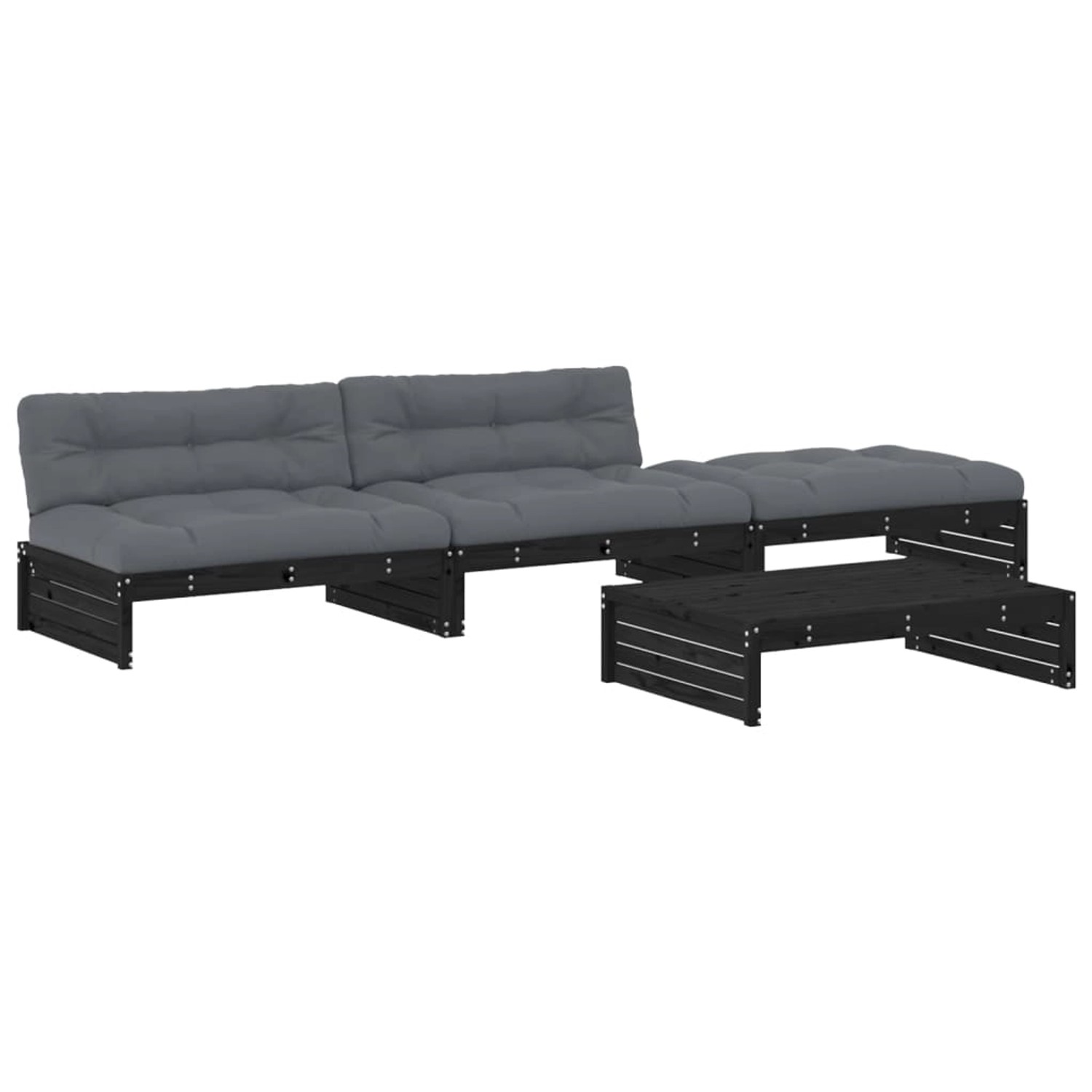 vidaXL 4-Tlg Garten-Lounge-Set mit Kissen Schwarz Massivholz 3186141 günstig online kaufen