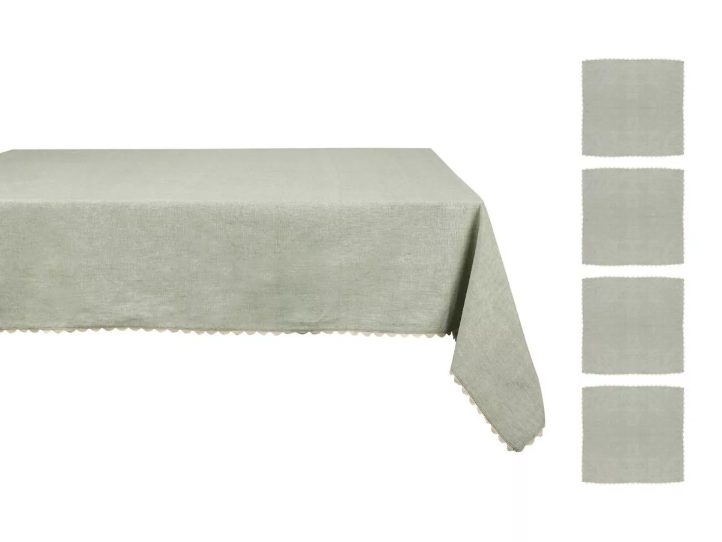 Tischdecken-Set + 4 Baumwoll-Servietten - beiger Saum - Grün - 140 x 240 cm günstig online kaufen