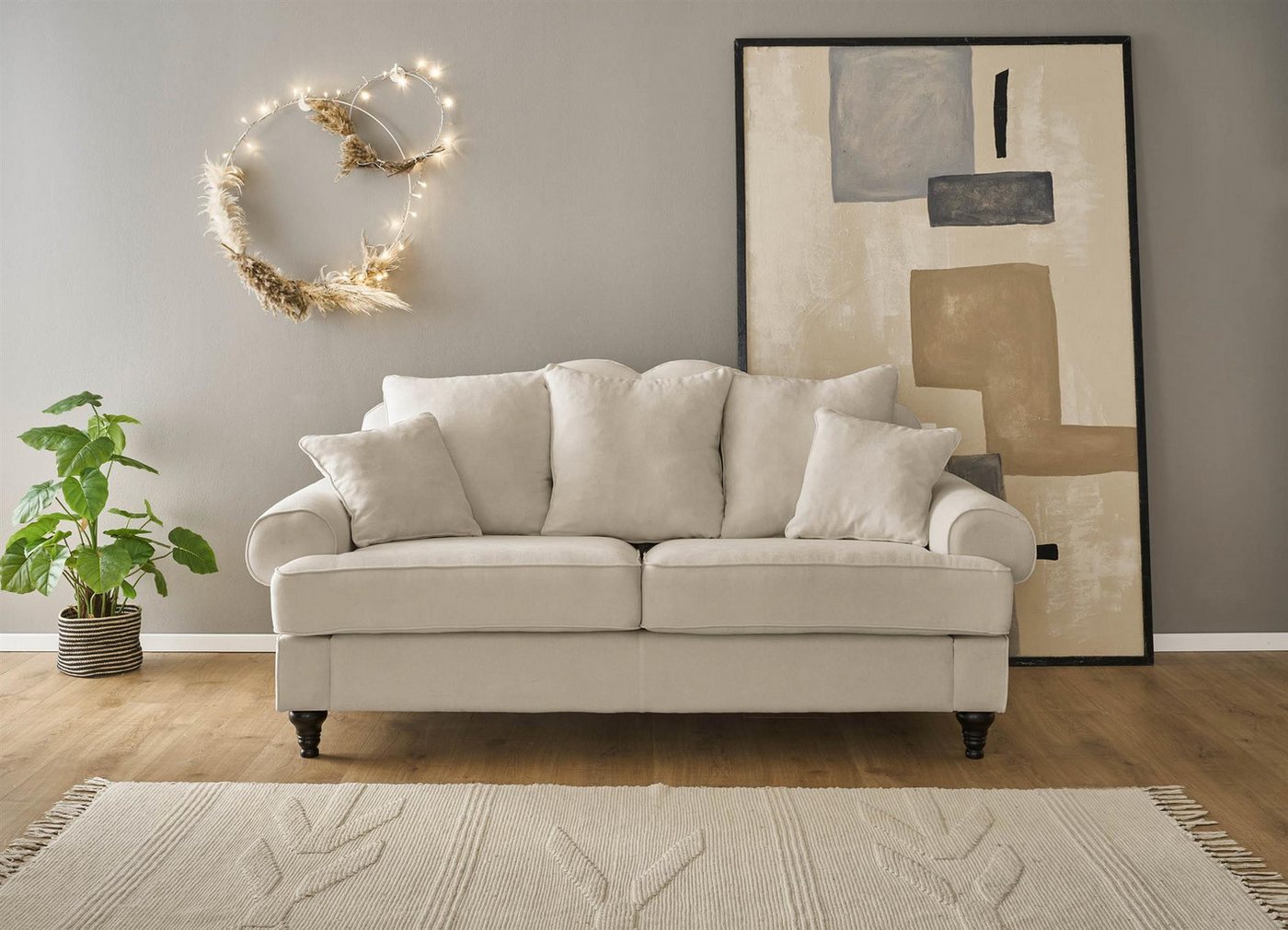 Design-Wohngalerie Sofa Couch Carmen 3 Sitzer - Mikrofaserstoff Elfenbein günstig online kaufen