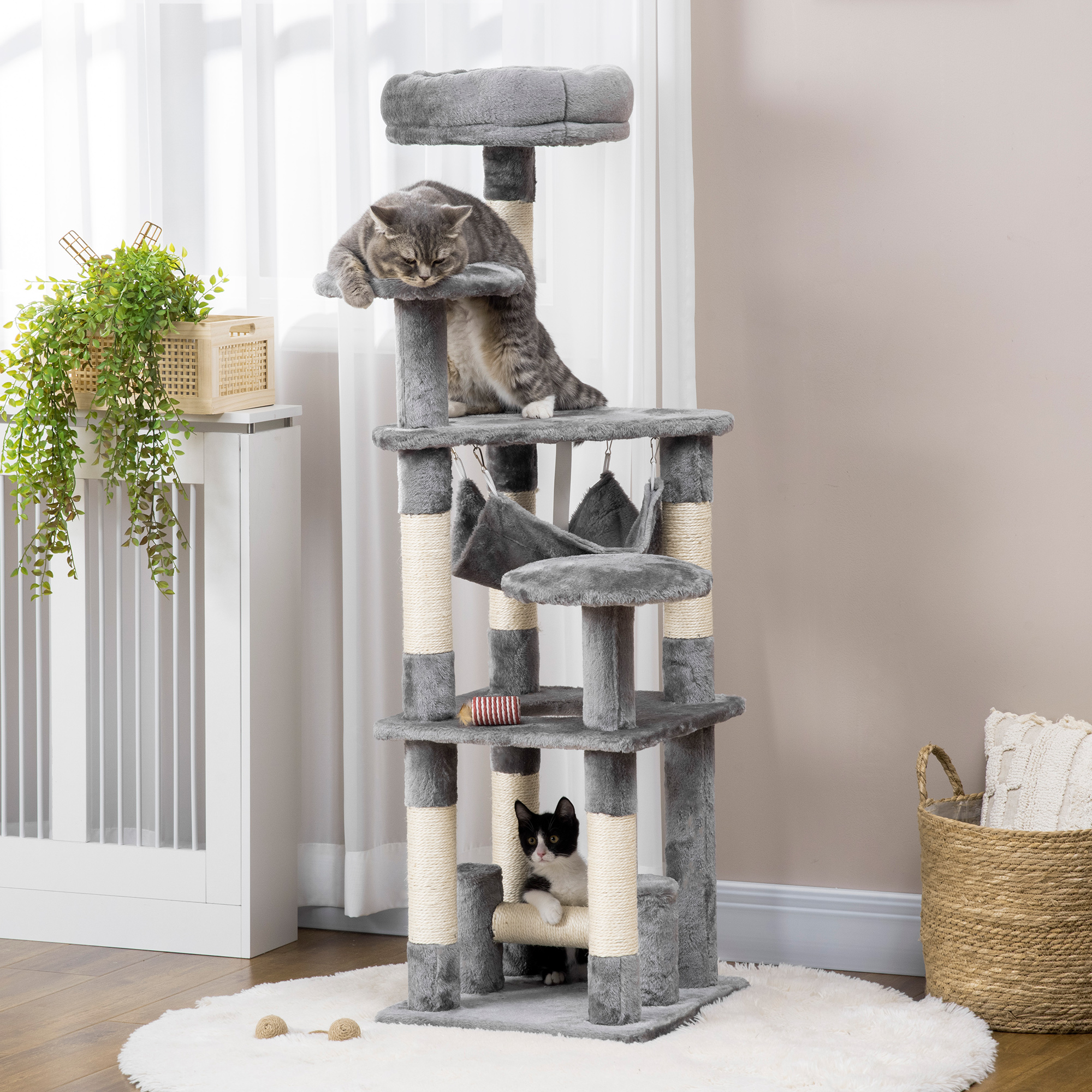 PawHut Kratzbaum, mit Plattformen, Hängematte, stabil, Katzenbaum, Grau, L4 günstig online kaufen