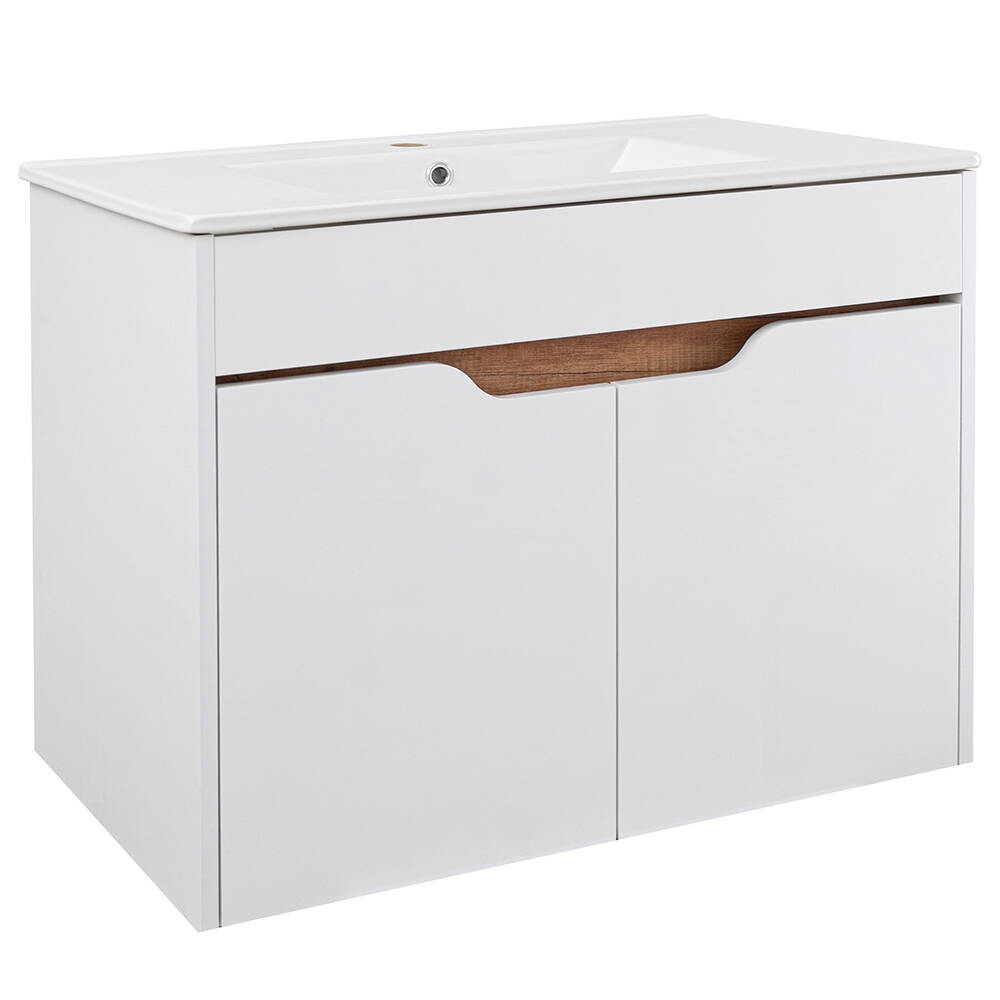 Waschtischunterschrank 60cm inkl. Keramikbecken in weiß mit Eiche LIONI-147 günstig online kaufen