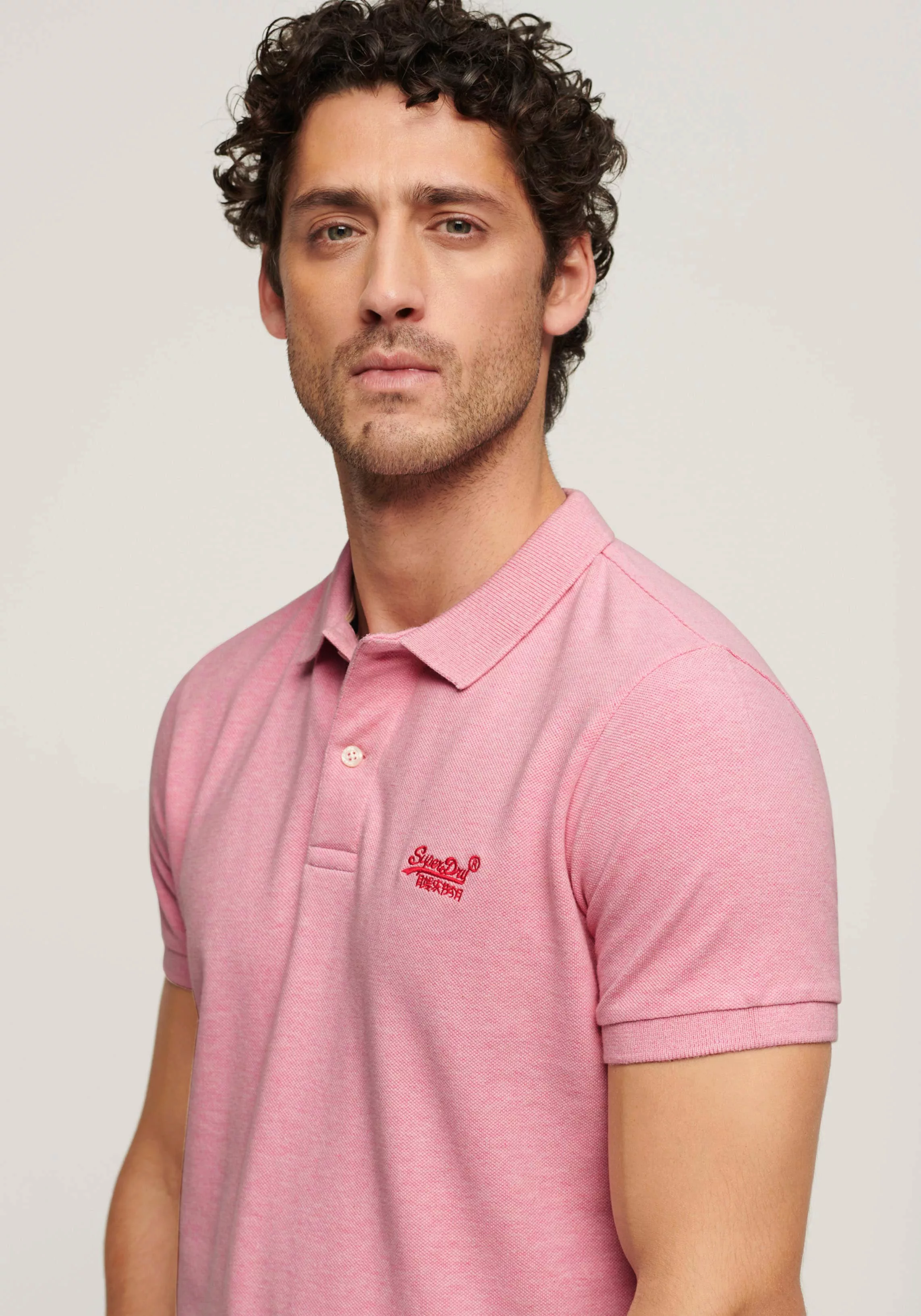 Superdry Classic Poloshirt Melange Rosa - Größe L günstig online kaufen