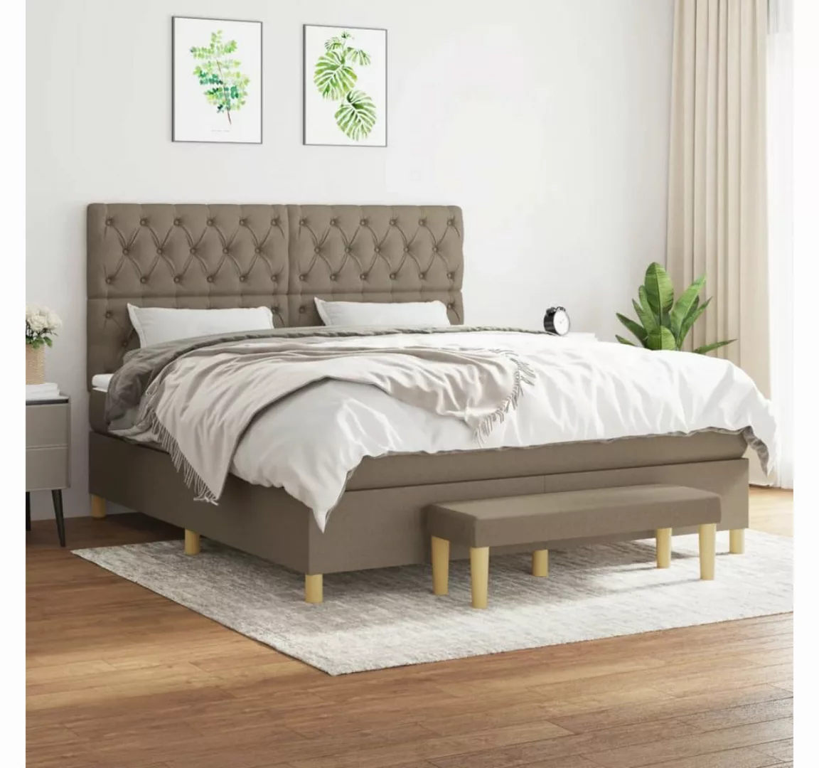 vidaXL Boxspringbett, Boxspringbett mit Matratze Taupe 160x200 cm Stoff günstig online kaufen