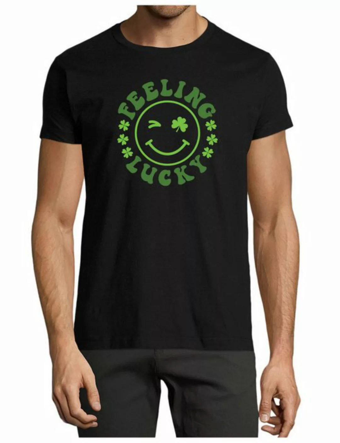 MyDesign24 T-Shirt Herren Smiley Print Shirt - Zwinkernder Smiley mit Kleeb günstig online kaufen