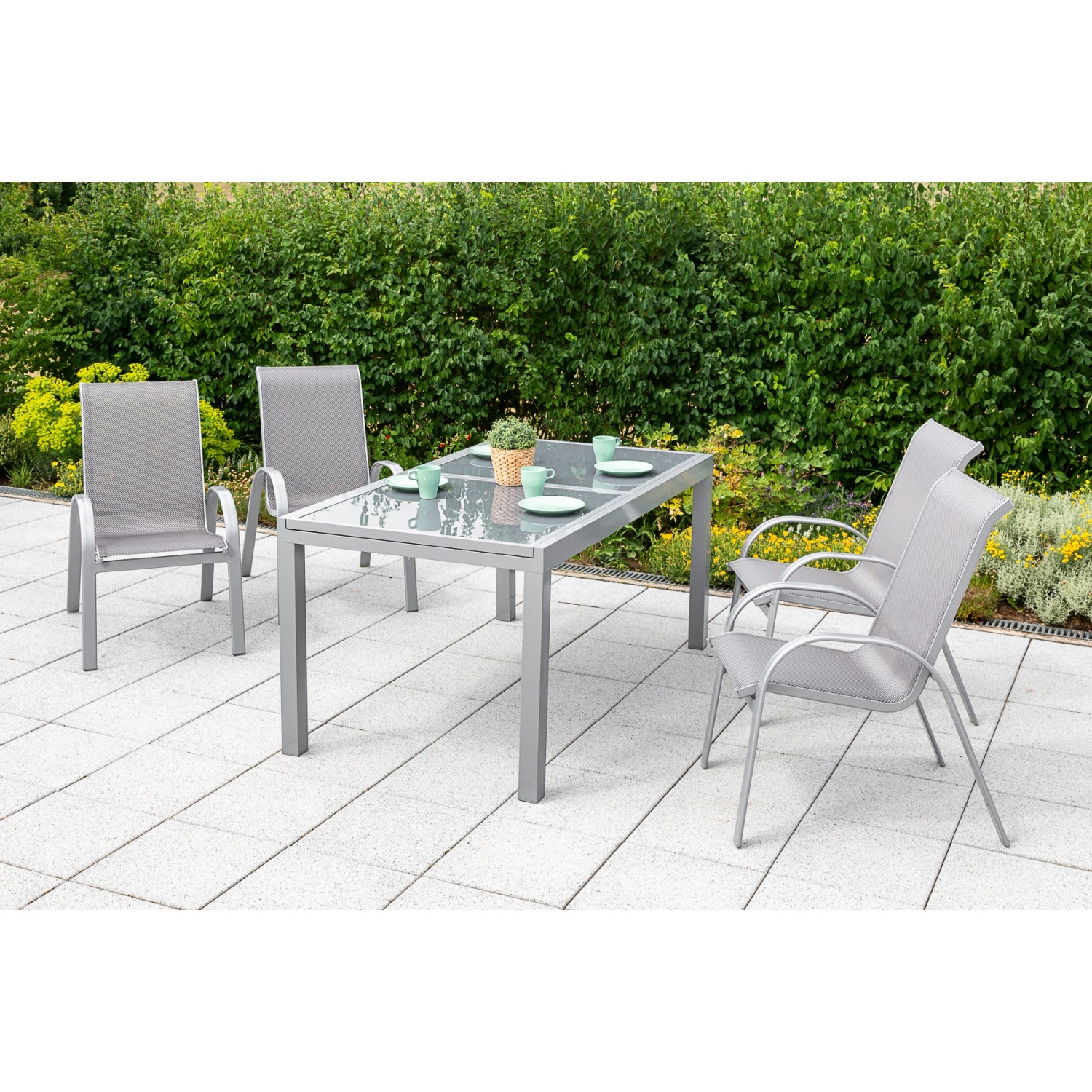Merxx Amalfi Set 5 -tlg. 4 Stapelsessel Auszietisch 140 (200) x 90 cm Diama günstig online kaufen