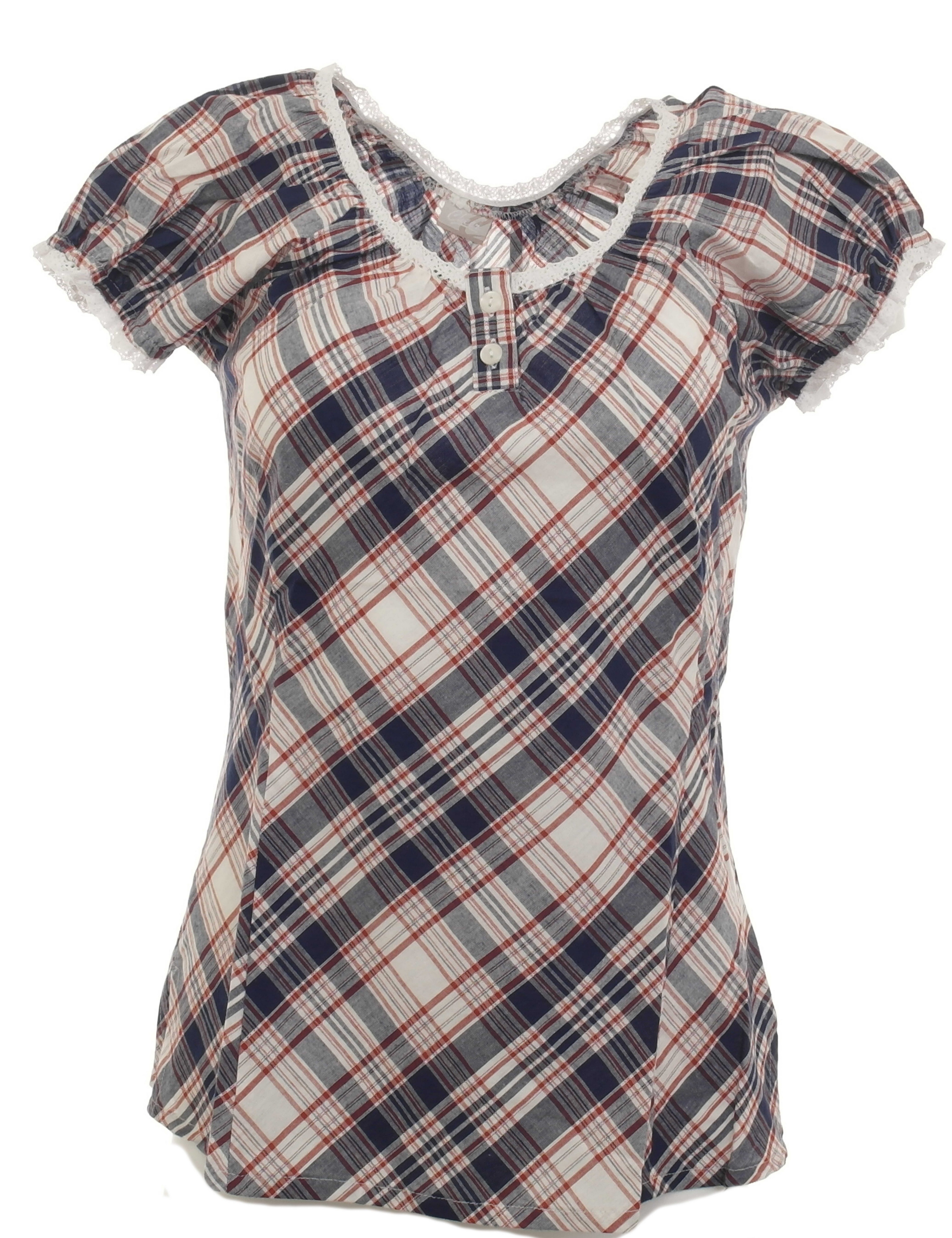 YESET Blusentop Bluse Spitze Puffärmel Karo günstig online kaufen