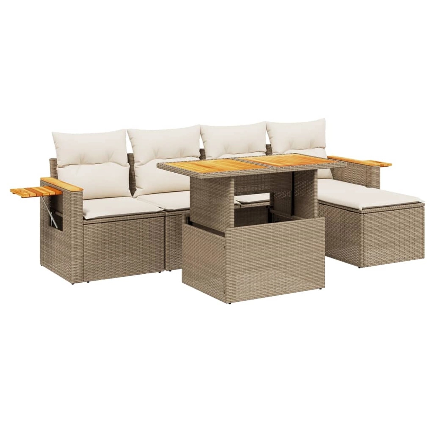vidaXL 6-Tlg Garten-Sofagarnitur mit Kissen Beige Poly Rattan 3273494 günstig online kaufen