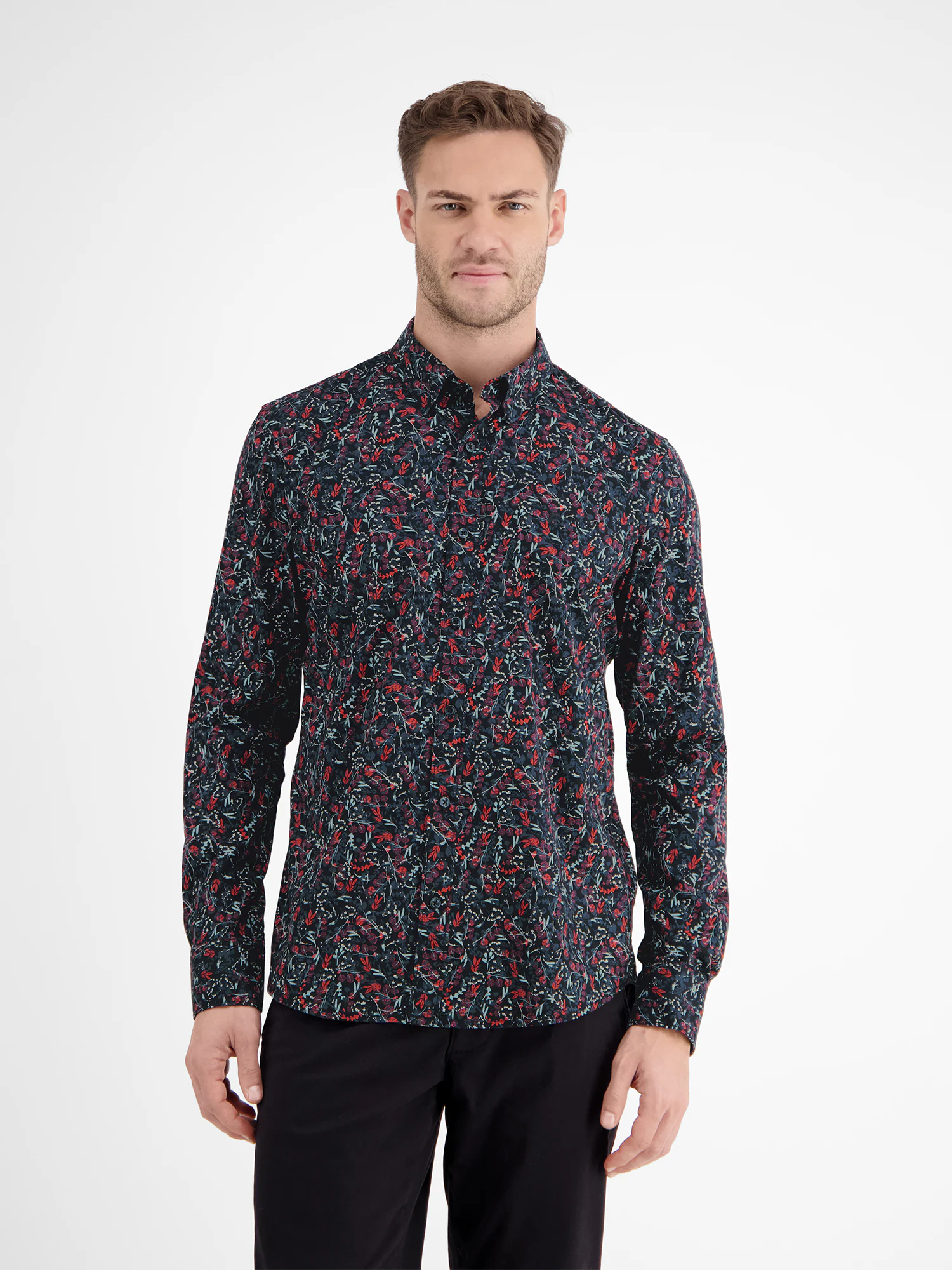 LERROS Langarmhemd "LERROS Floral-bedrucktes Herrenhemd mit Stretchanteil" günstig online kaufen