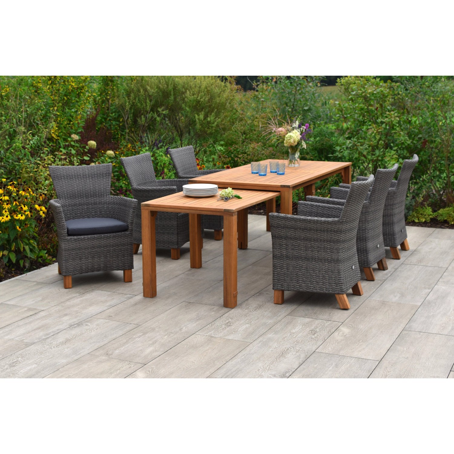 Merxx Toskana Set 7-tlg. 6 Sessel Flex-Gartentisch Ausziehbar Natur günstig online kaufen