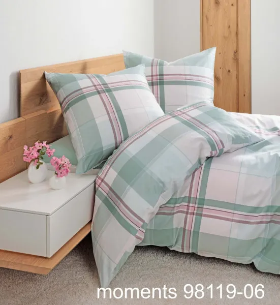 Janine Janine Mako-Satin Bettwäsche moments 98119 grün rosa Größe:  135x200 günstig online kaufen