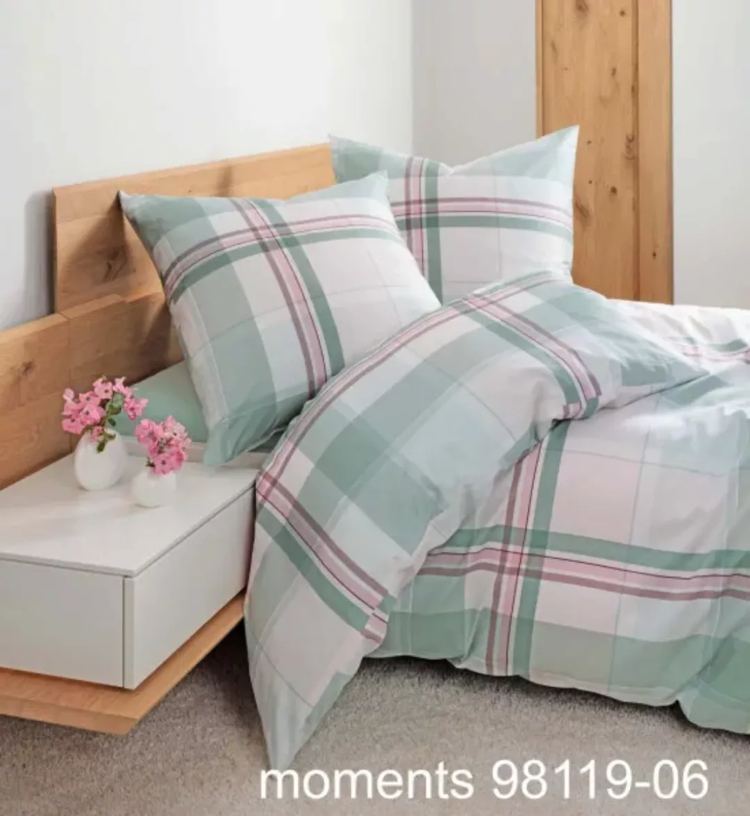 Janine Janine Mako-Satin Bettwäsche moments 98119 grün rosa Größe:  135x200 günstig online kaufen