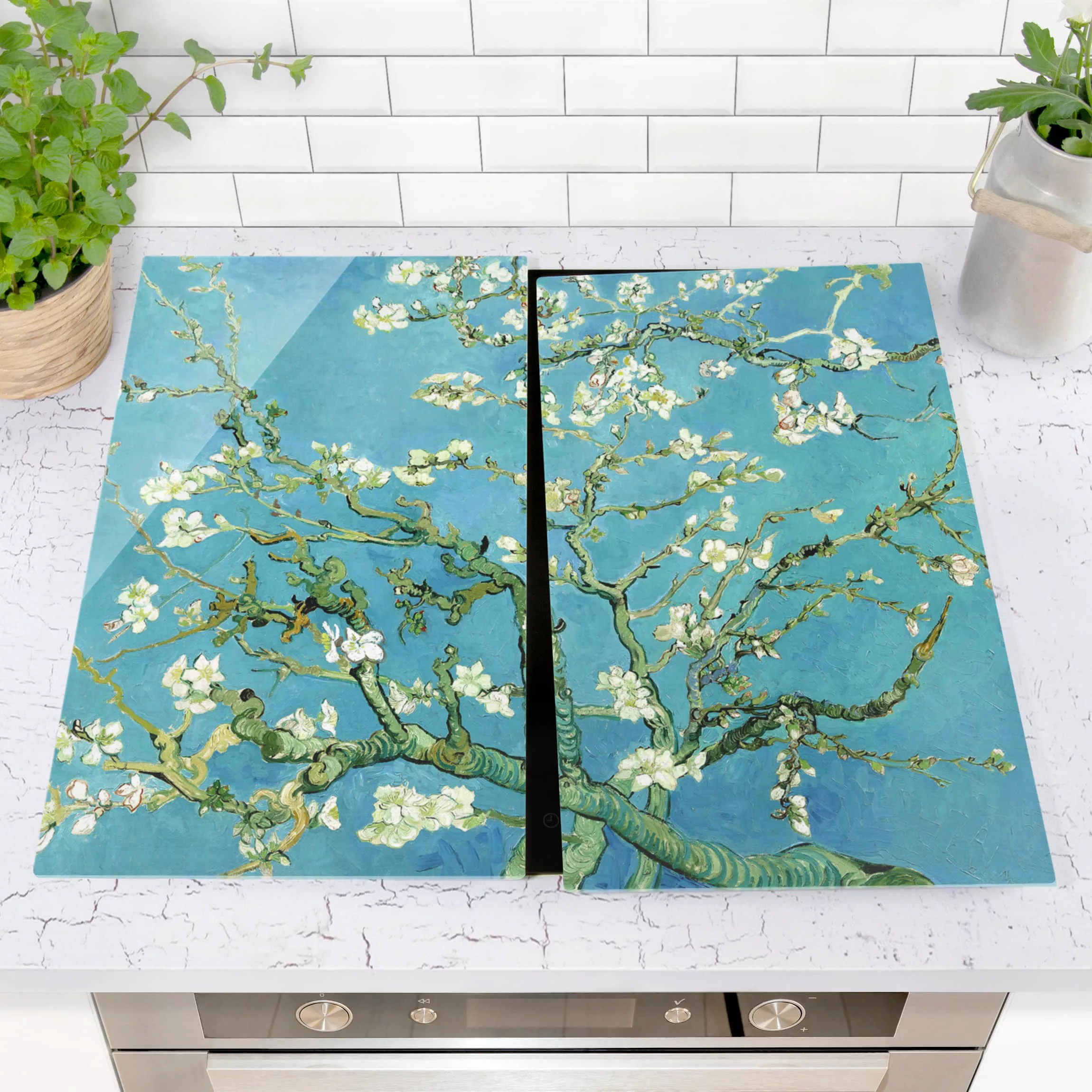 2-teilige Herdabdeckplatte Glas Vincent van Gogh - Mandelblüte günstig online kaufen