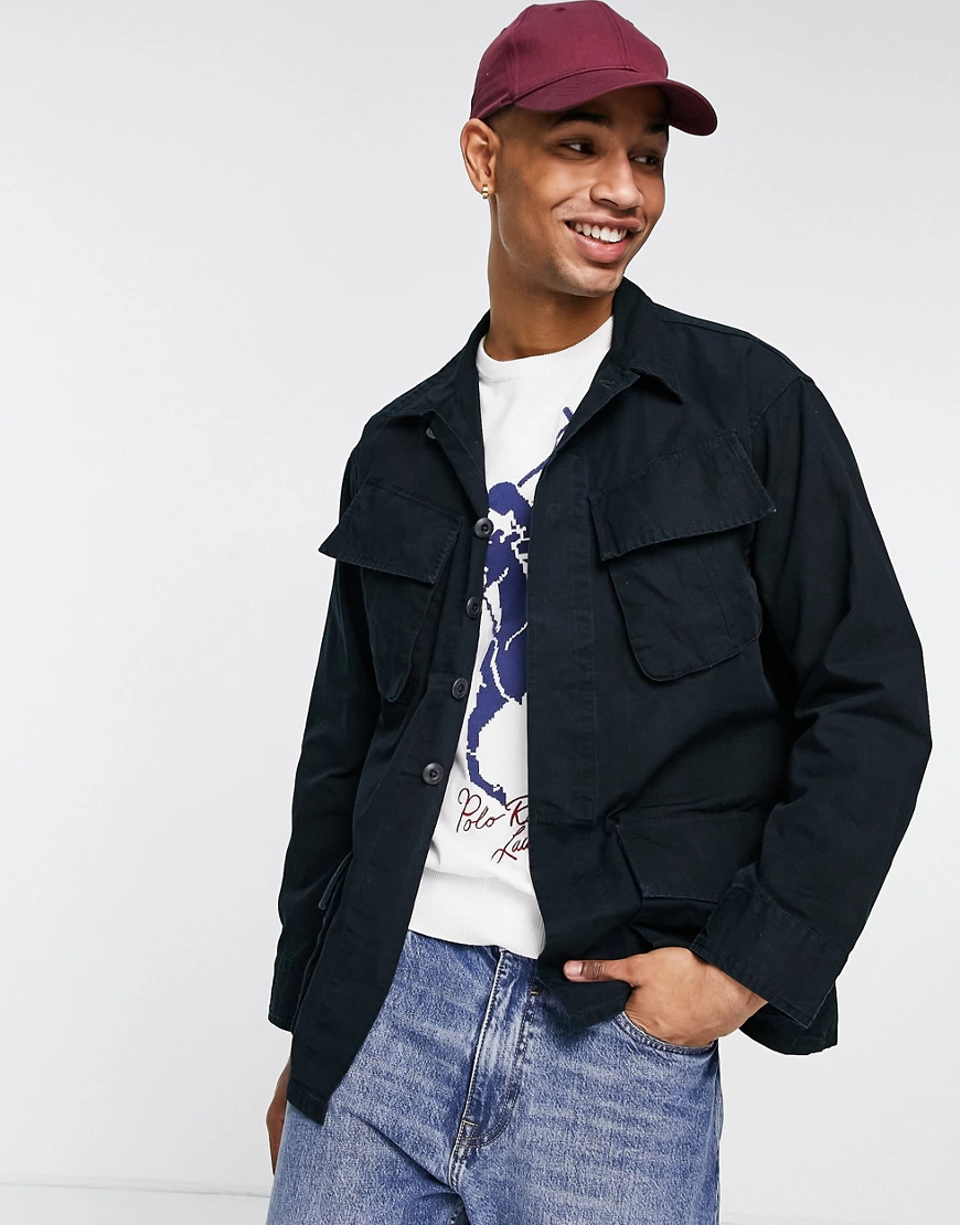 Polo Ralph Lauren – Military-Jacke in Schwarz aus Ripstop günstig online kaufen