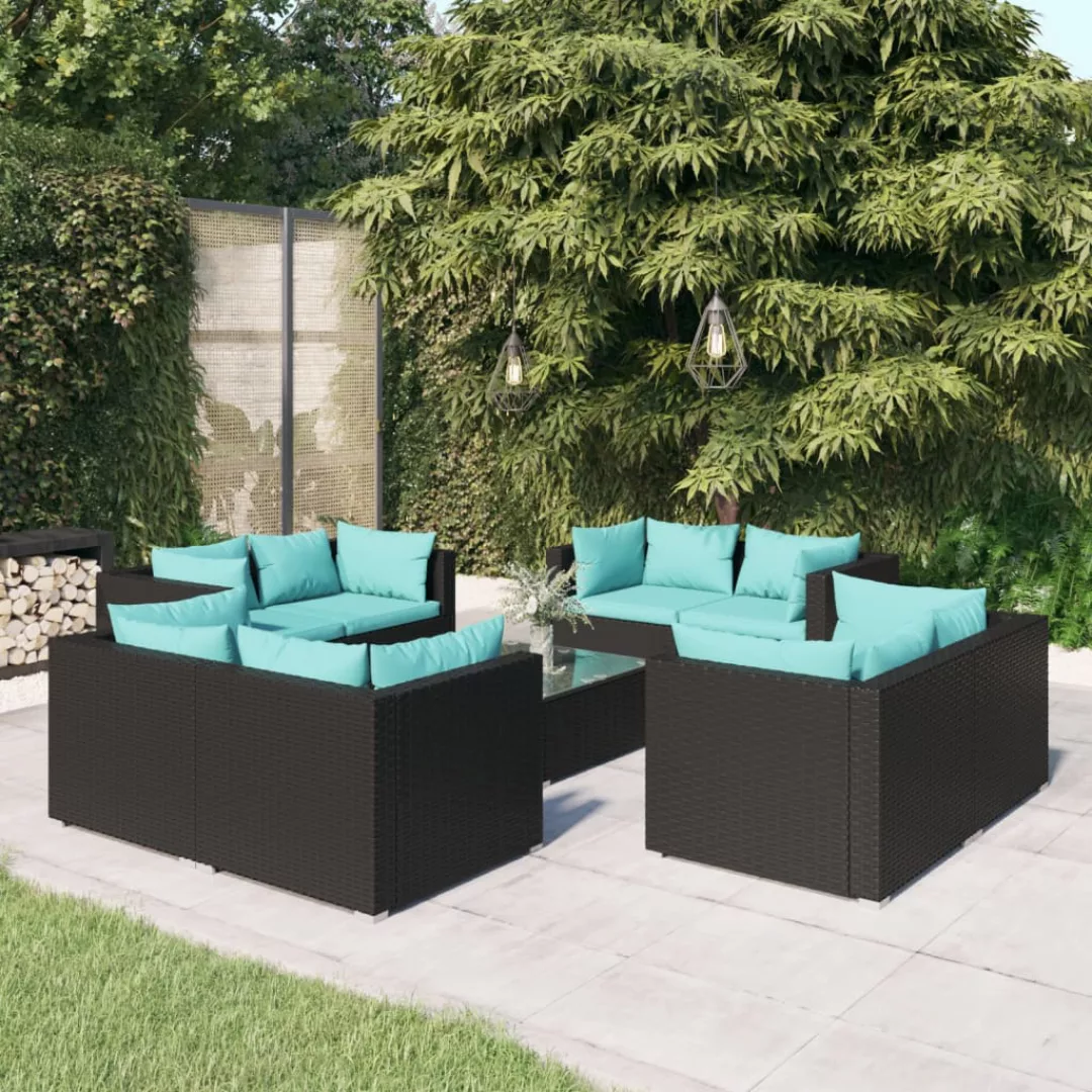 Vidaxl 9-tlg. Garten-lounge-set Mit Kissen Poly Rattan Schwarz günstig online kaufen